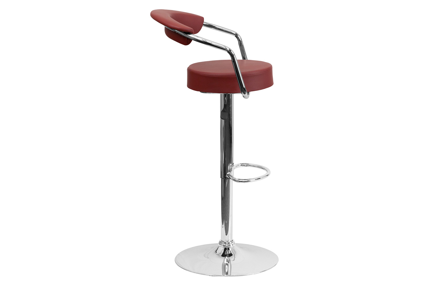 BLNK Cruz Vinyl Adjustable Height Bar Stool with Arms and Chrome Base - Burgundy