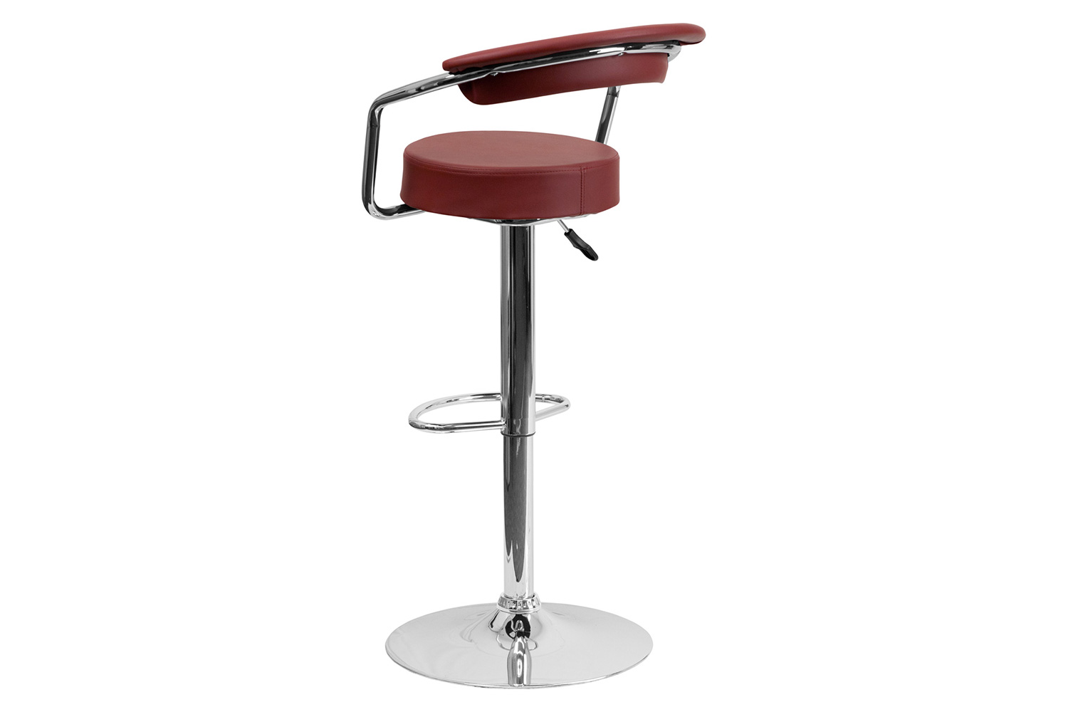 BLNK Cruz Vinyl Adjustable Height Bar Stool with Arms and Chrome Base - Burgundy