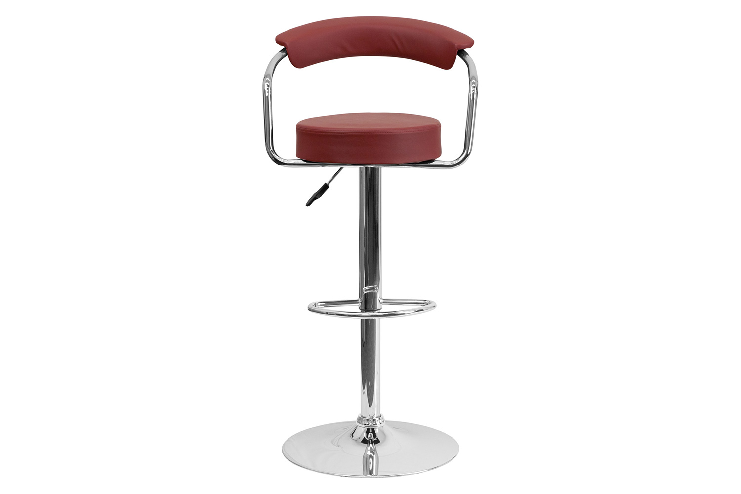 BLNK Cruz Vinyl Adjustable Height Bar Stool with Arms and Chrome Base - Burgundy