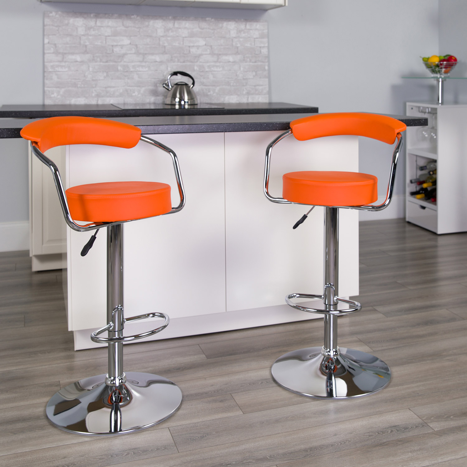 BLNK - Cruz Vinyl Adjustable Height Bar Stool with Arms and Chrome Base