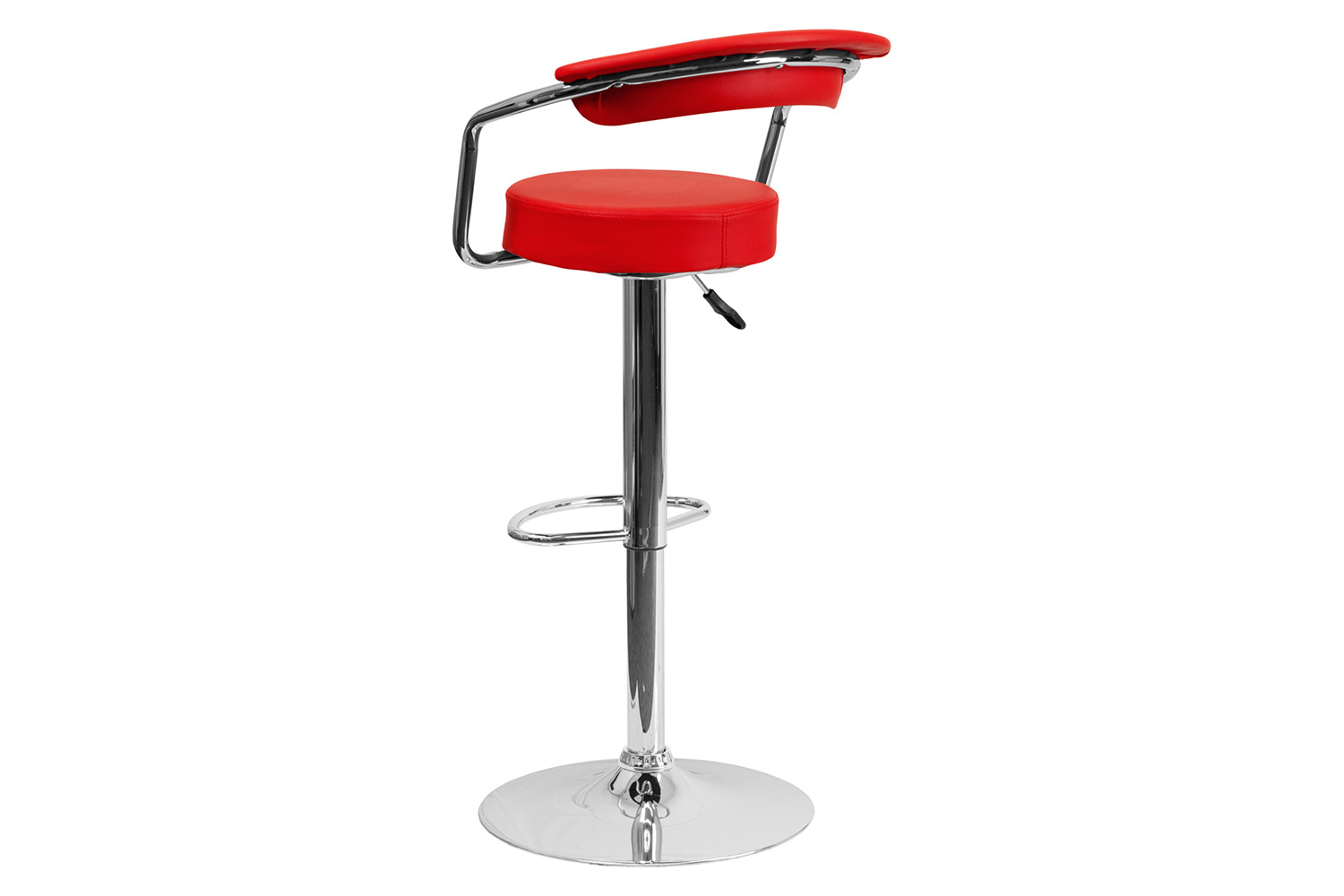 BLNK Cruz Vinyl Adjustable Height Bar Stool with Arms and Chrome Base - Red