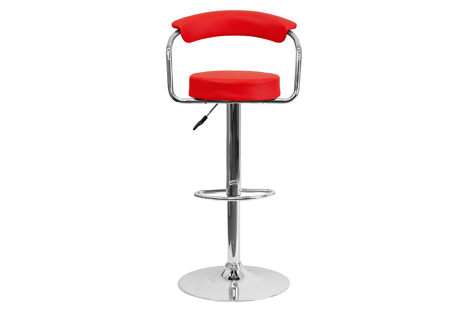 BLNK Cruz Vinyl Adjustable Height Bar Stool with Arms and Chrome Base - Red