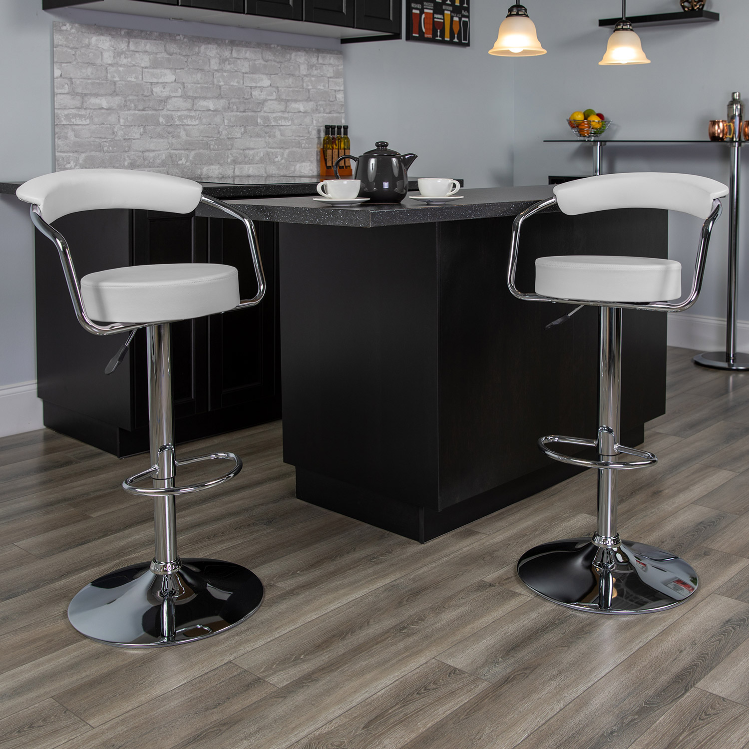 BLNK - Cruz Vinyl Adjustable Height Bar Stool with Arms and Chrome Base