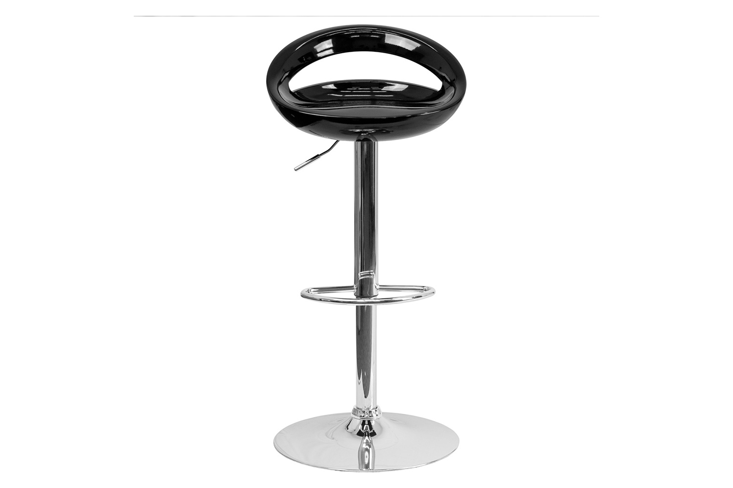 BLNK Dash Plastic Adjustable Height Bar Stool with Rounded Cutout Back and Chrome Base - Black