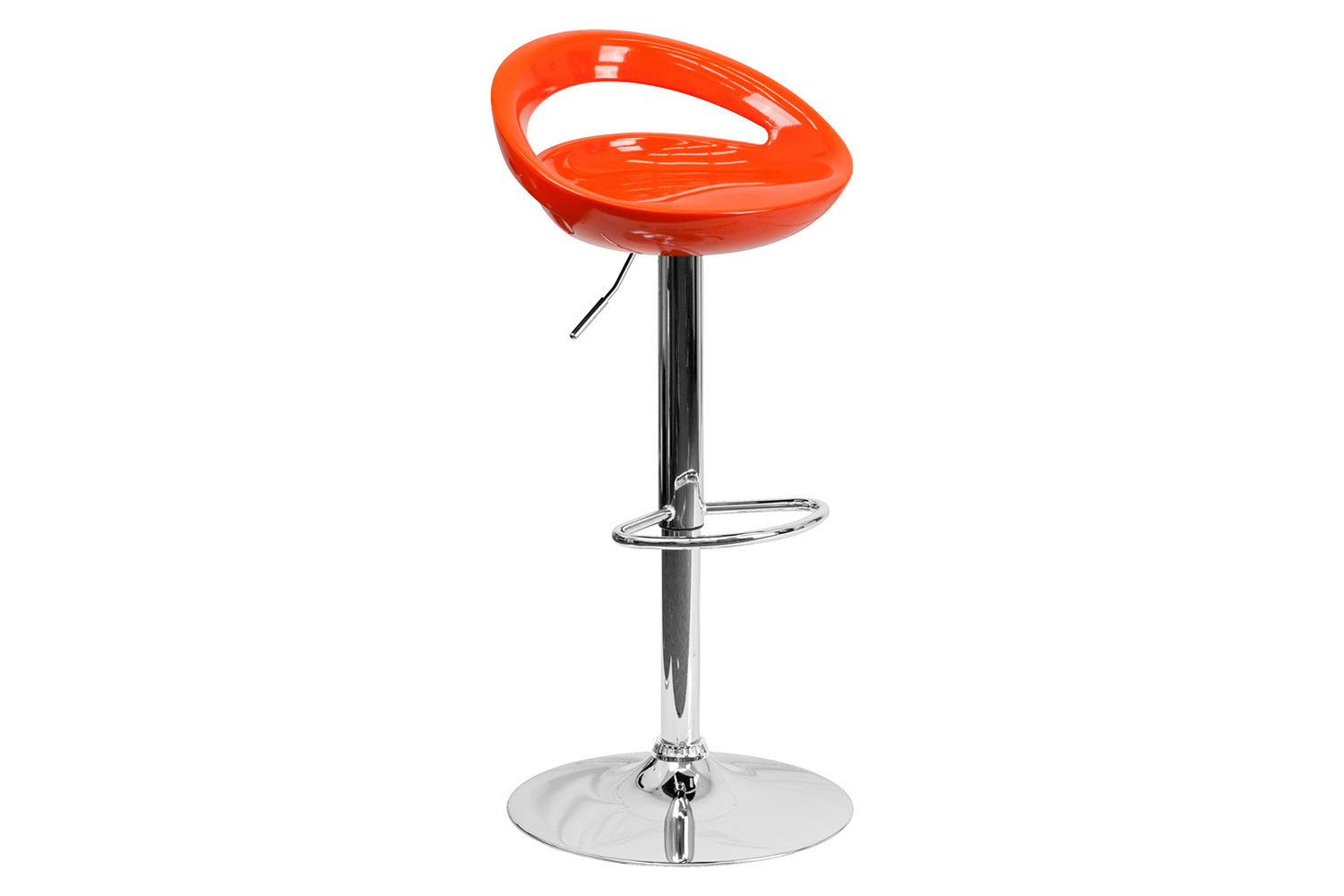 BLNK Dash Plastic Adjustable Height Bar Stool with Rounded Cutout Back and Chrome Base - Orange