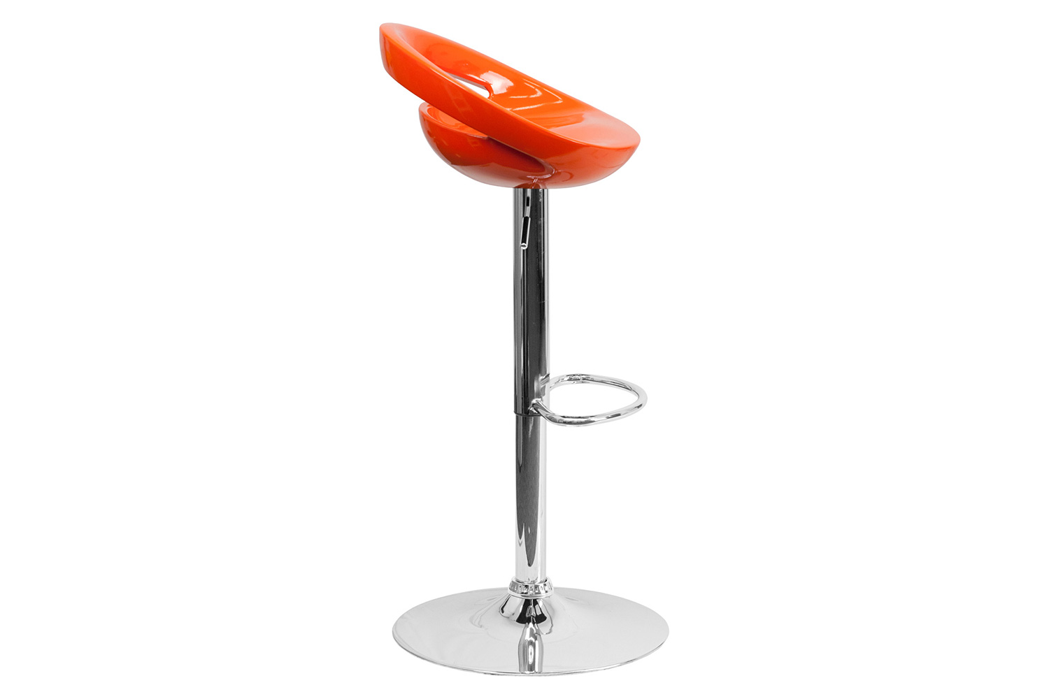 BLNK Dash Plastic Adjustable Height Bar Stool with Rounded Cutout Back and Chrome Base - Orange