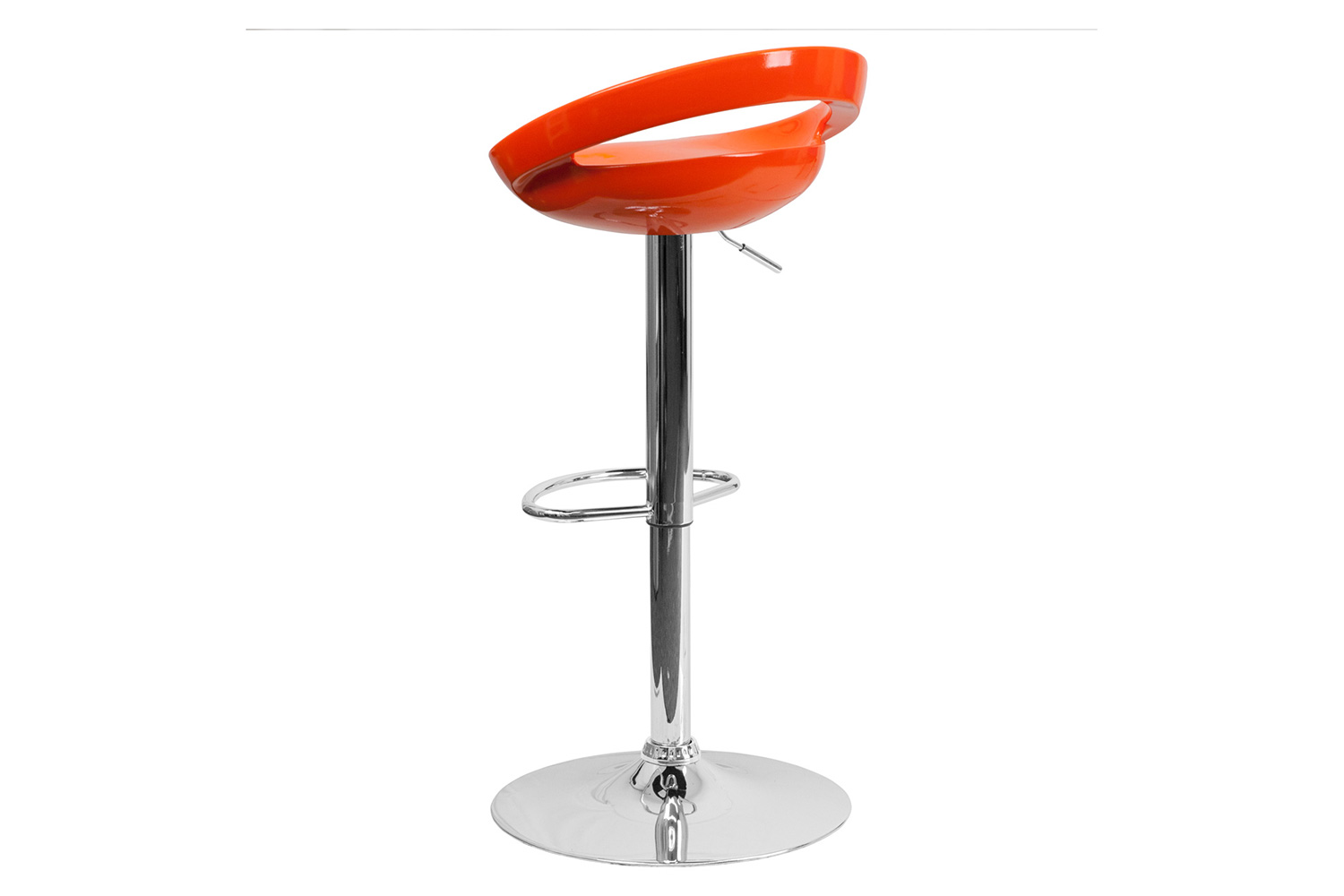 BLNK Dash Plastic Adjustable Height Bar Stool with Rounded Cutout Back and Chrome Base - Orange