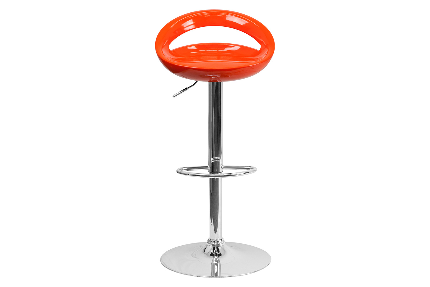 BLNK Dash Plastic Adjustable Height Bar Stool with Rounded Cutout Back and Chrome Base - Orange