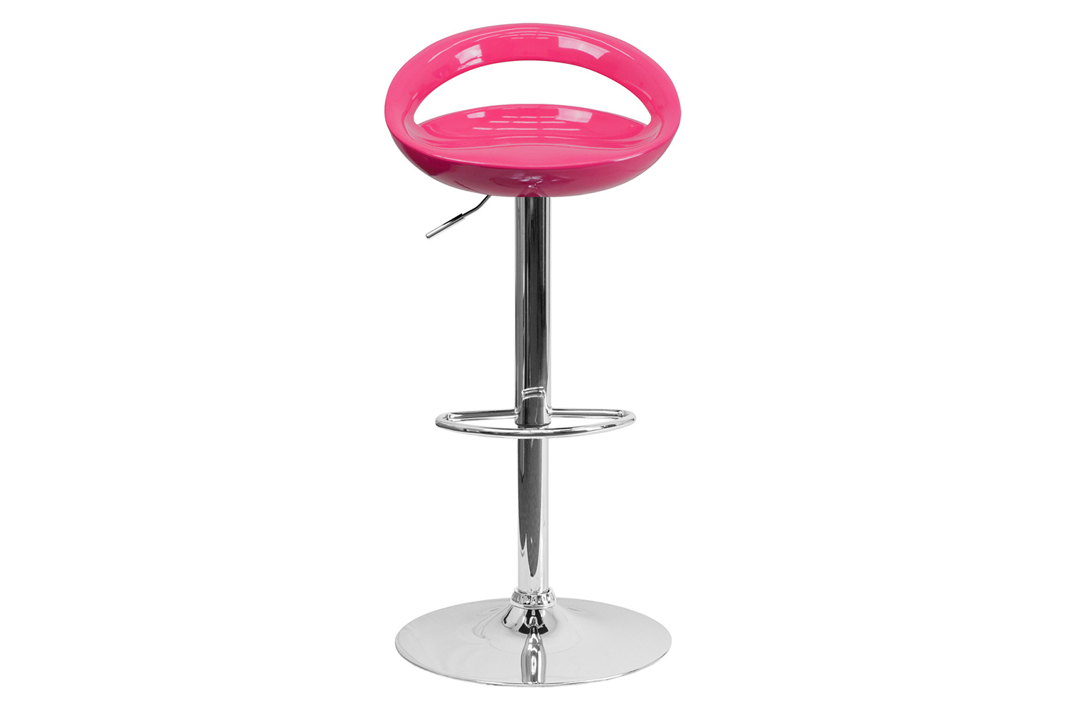 BLNK Dash Plastic Adjustable Height Bar Stool with Rounded Cutout Back and Chrome Base - Pink