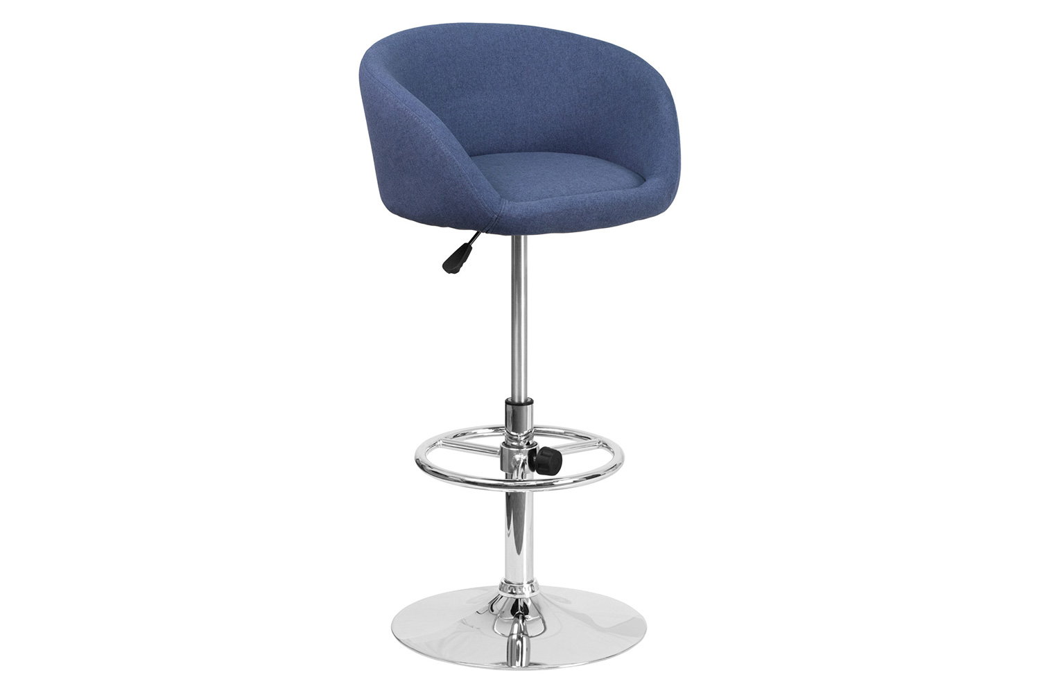 BLNK Luis Fabric Adjustable Height Bar Stool with Barrel Back and Chrome Base - Blue