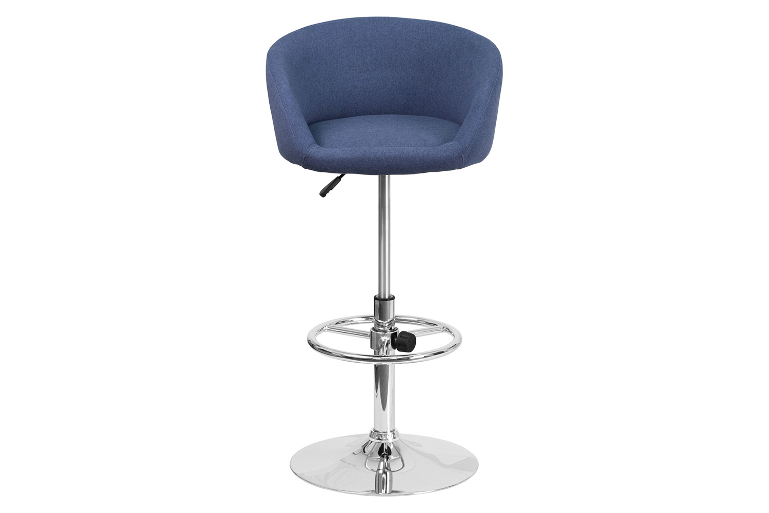BLNK Luis Fabric Adjustable Height Bar Stool with Barrel Back and Chrome Base - Blue