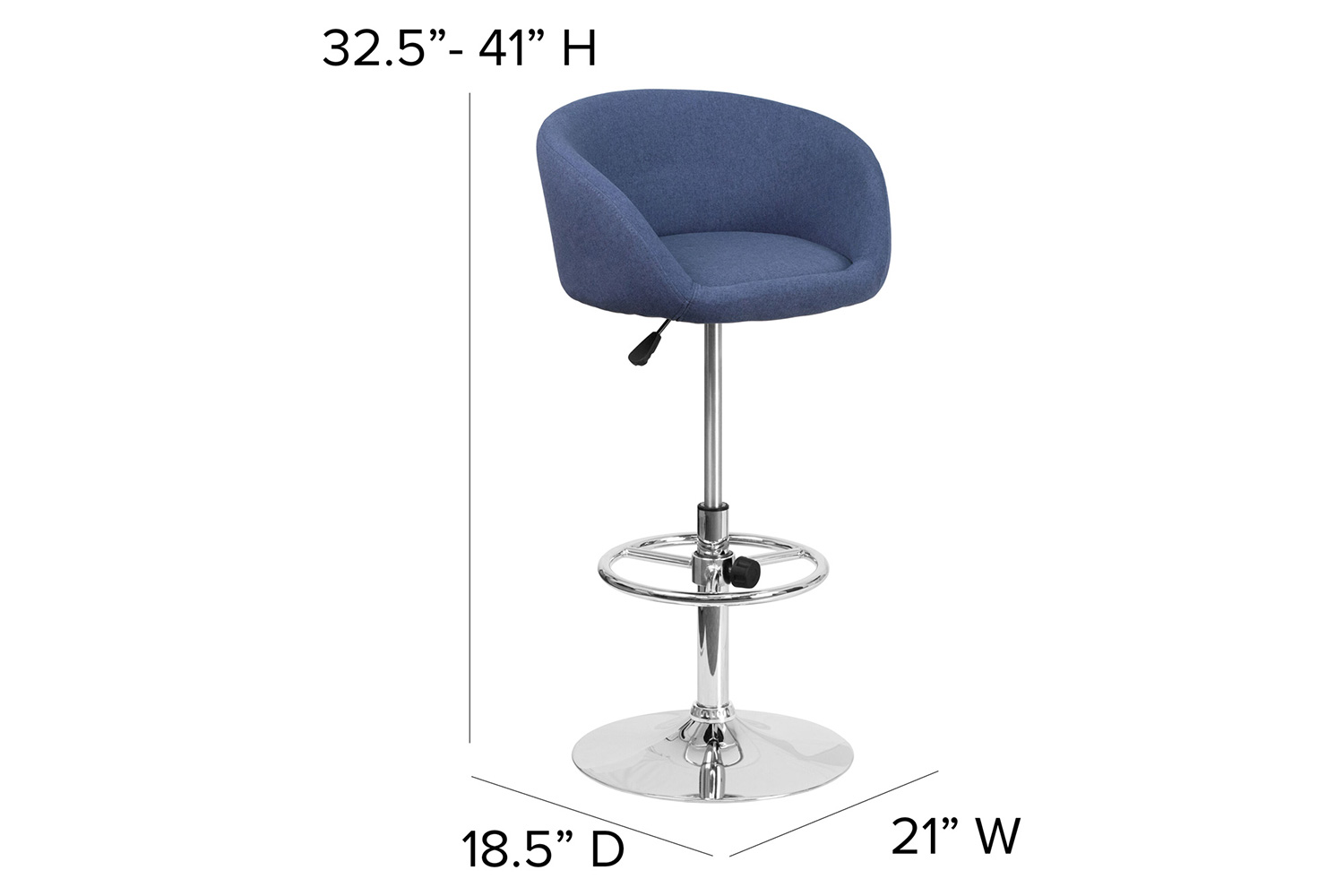 BLNK Luis Fabric Adjustable Height Bar Stool with Barrel Back and Chrome Base - Blue
