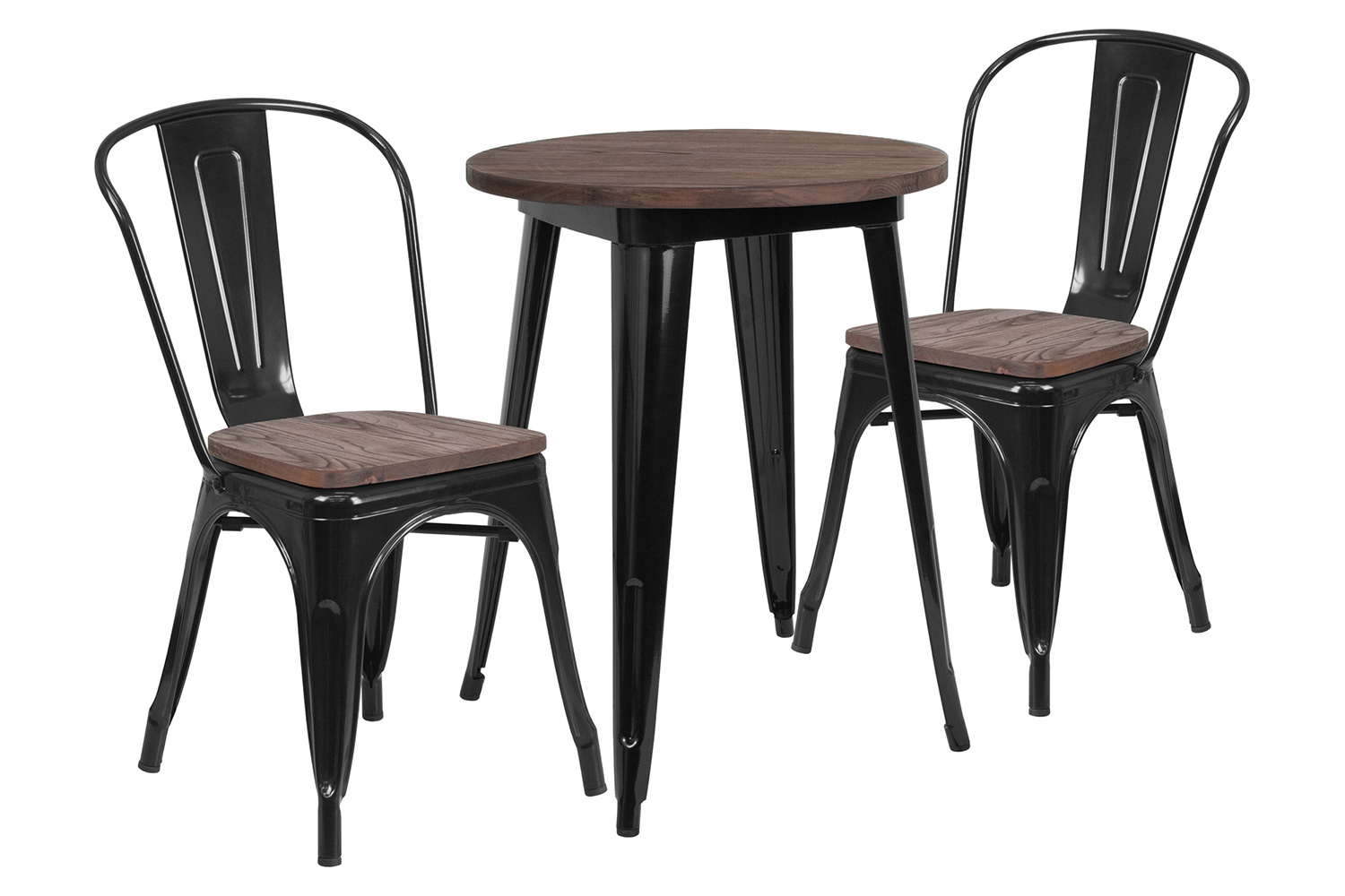 BLNK - Bailey Round Metal Table Set with Wood Top and 2 Stack Chairs