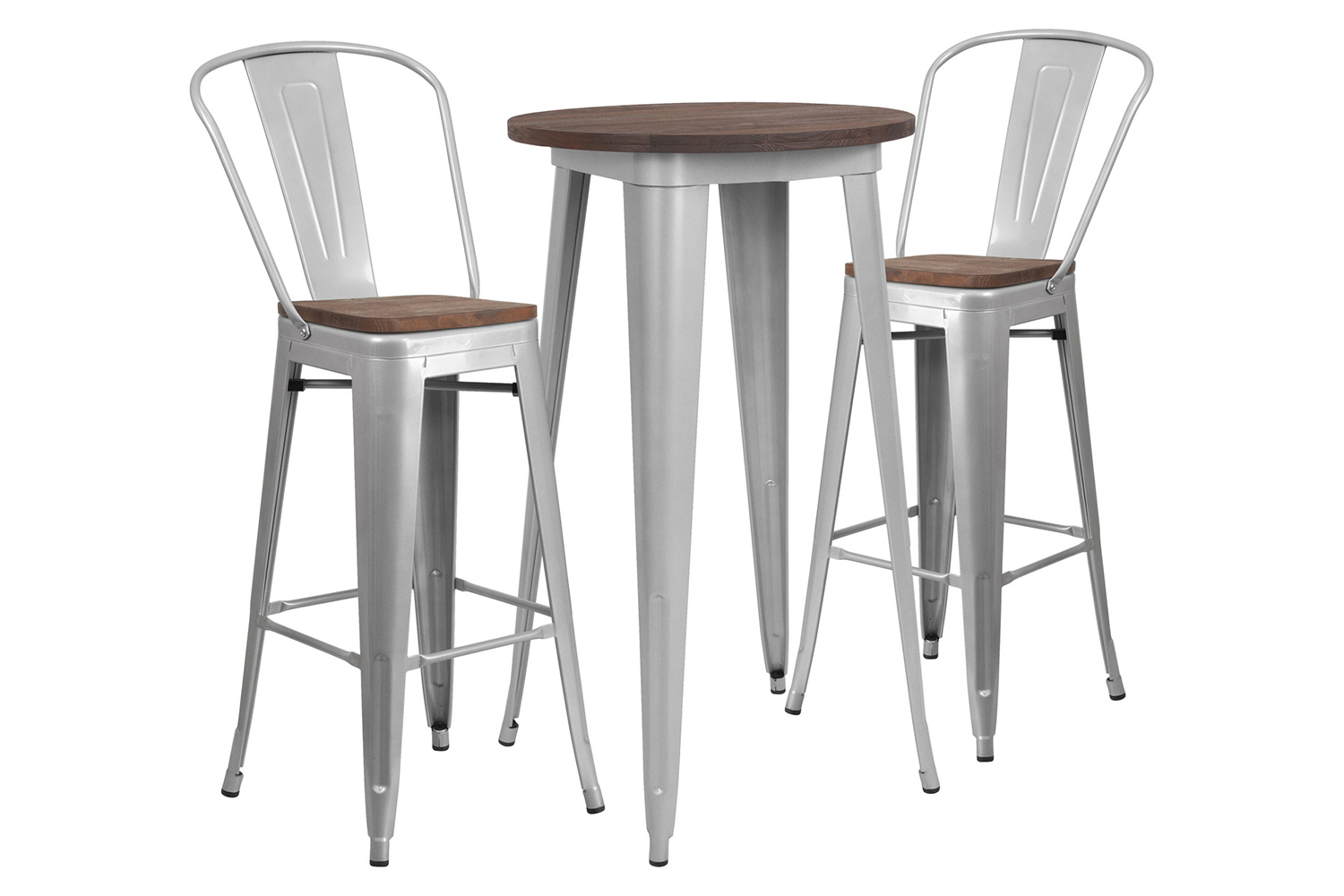 BLNK - Bailey Round Metal Bar Table Set with Wood Top and 2 Stools