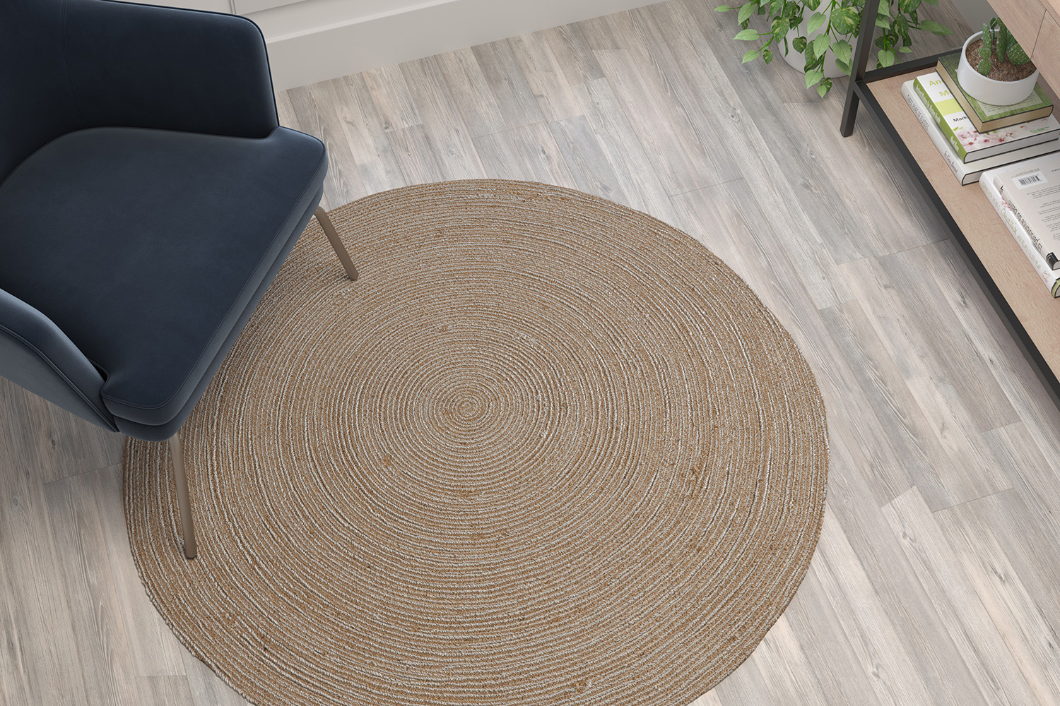 BLNK - Kelsey Round Braided Design Natural Jute and Polyester Blend Indoor Area Rug