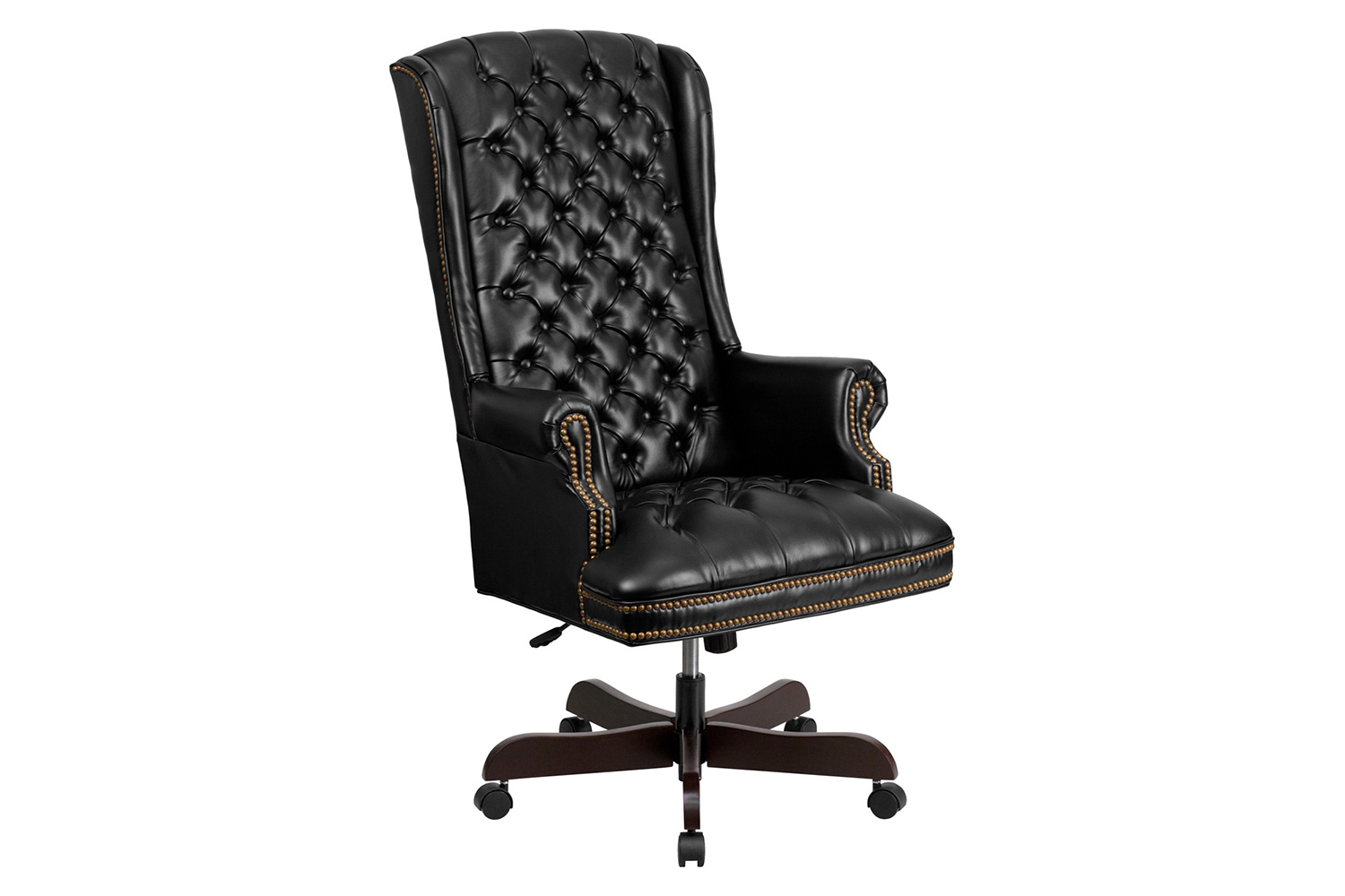 BLNK Turner LeatherSoft High-Back Traditional Fully Tufted Executive Swivel Ergonomic Office Chair with Arms - Black