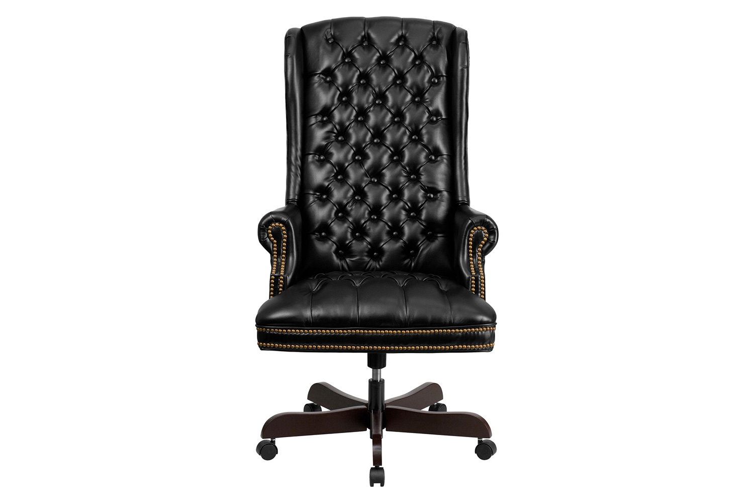 BLNK Turner LeatherSoft High-Back Traditional Fully Tufted Executive Swivel Ergonomic Office Chair with Arms - Black