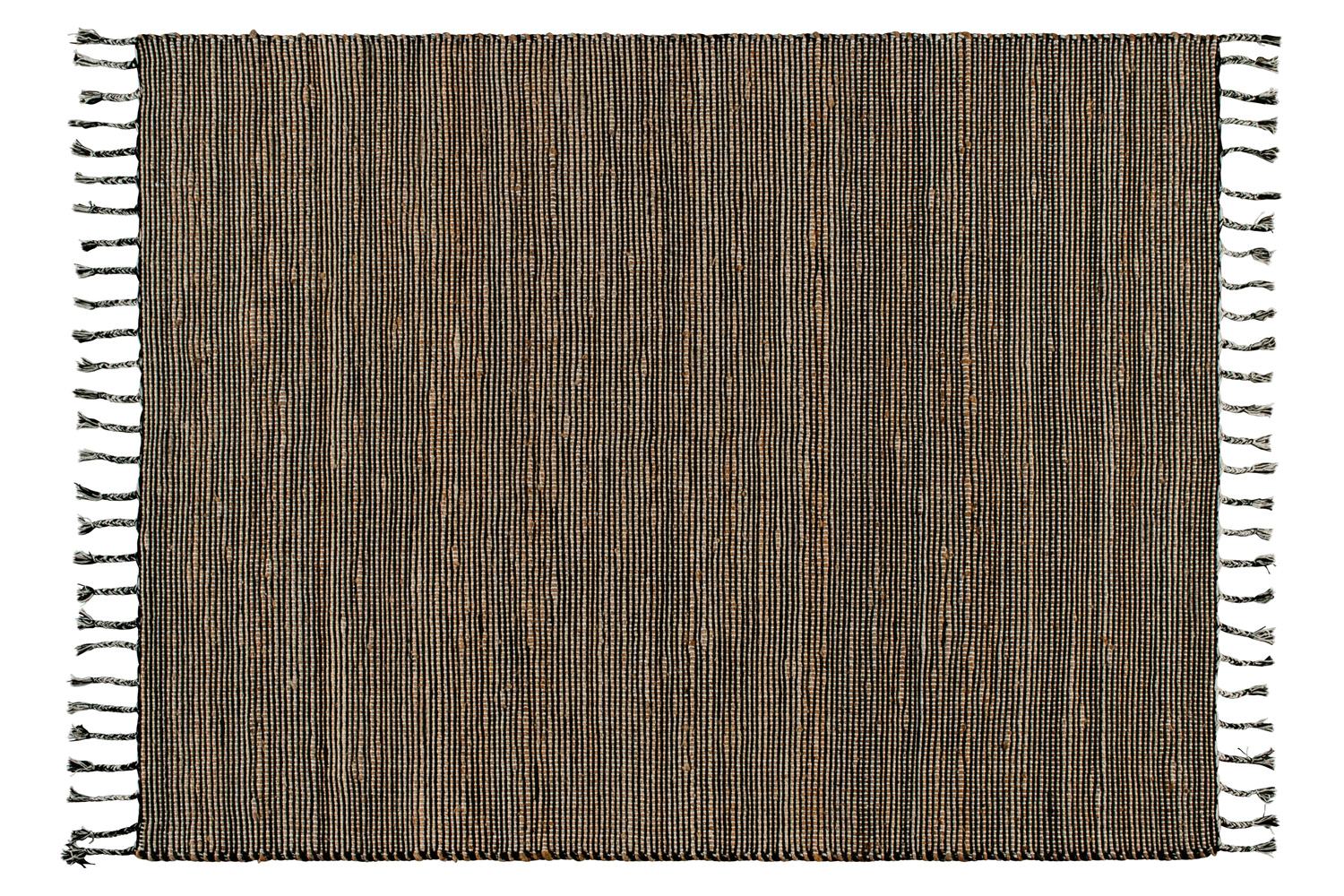BLNK - Doris Hand Woven Jute and Cotton Blend Area Rug with Braided Tassels in Black and Jute