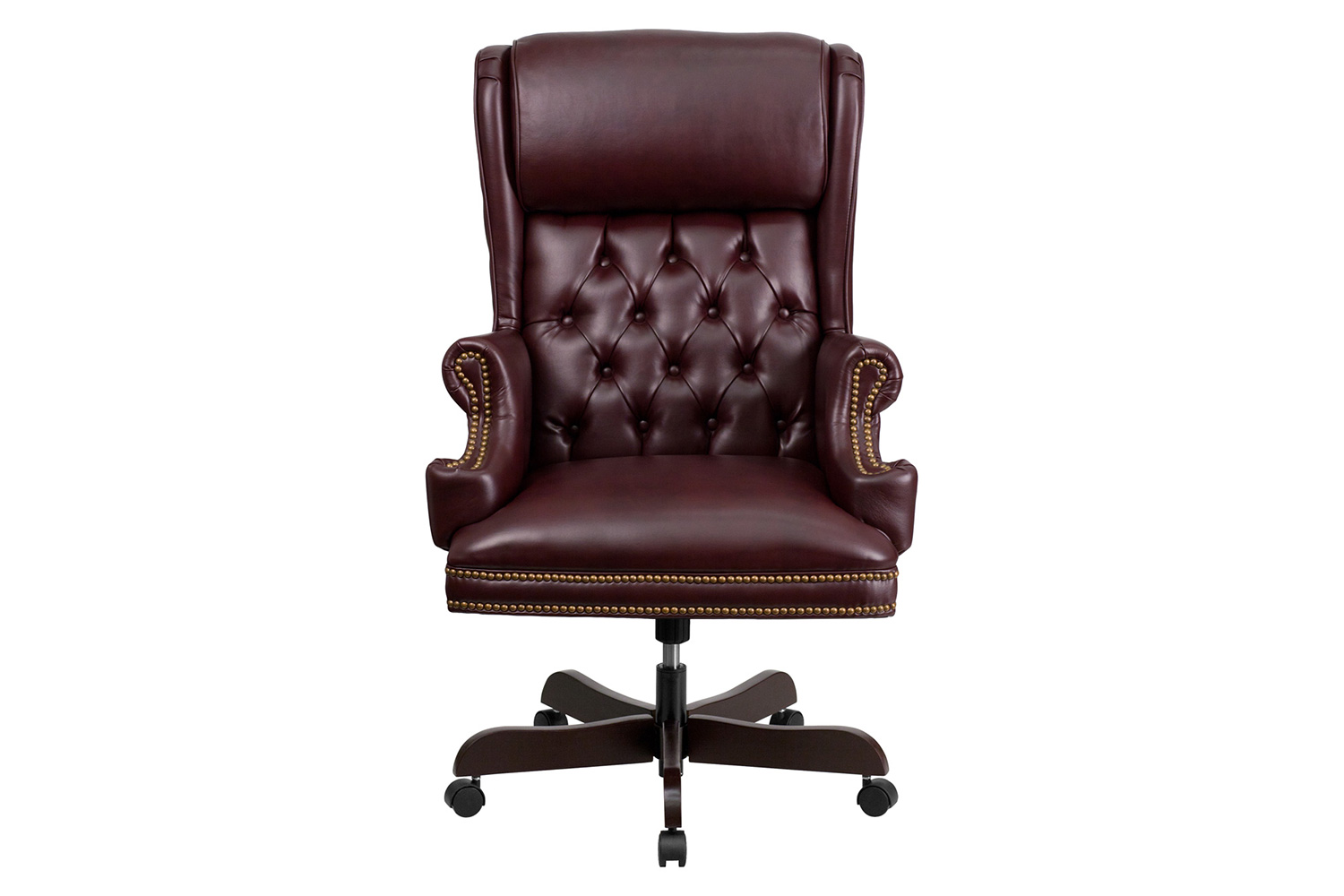 BLNK Ainslie LeatherSoft High-Back Traditional Tufted Executive Ergonomic Office Chair with Oversized Headrest and Nail Trim Arms - Burgundy
