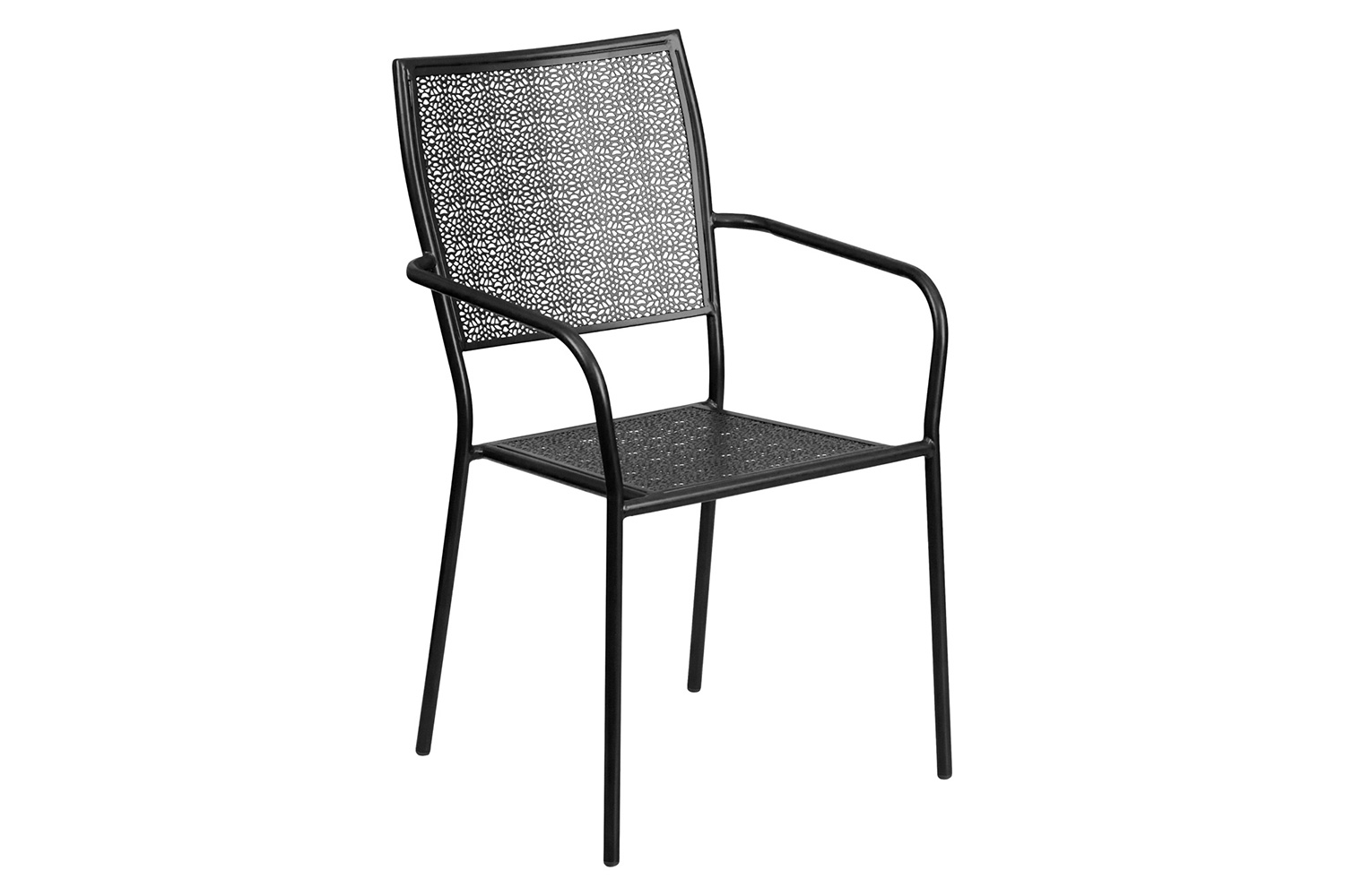 BLNK Oia Commercial Square Steel Indoor-Outdoor Patio Table Set with 2 Square Back Chairs - Black, 28"W