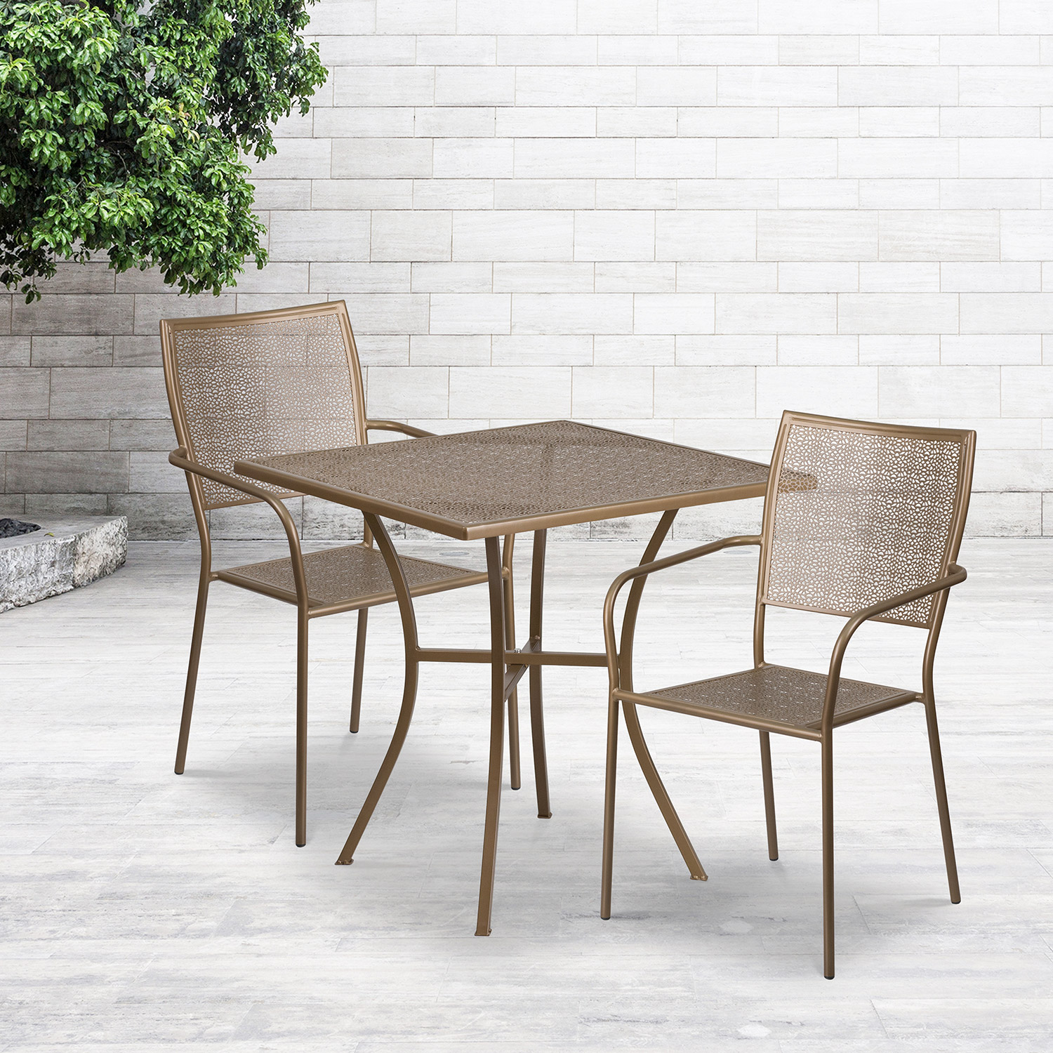 BLNK - Oia Commercial Square Steel Indoor-Outdoor Patio Table Set with 2 Square Back Chairs