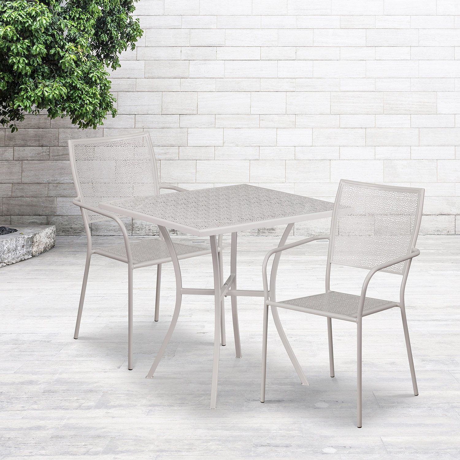 BLNK - Oia Commercial Square Steel Indoor-Outdoor Patio Table Set with 2 Square Back Chairs
