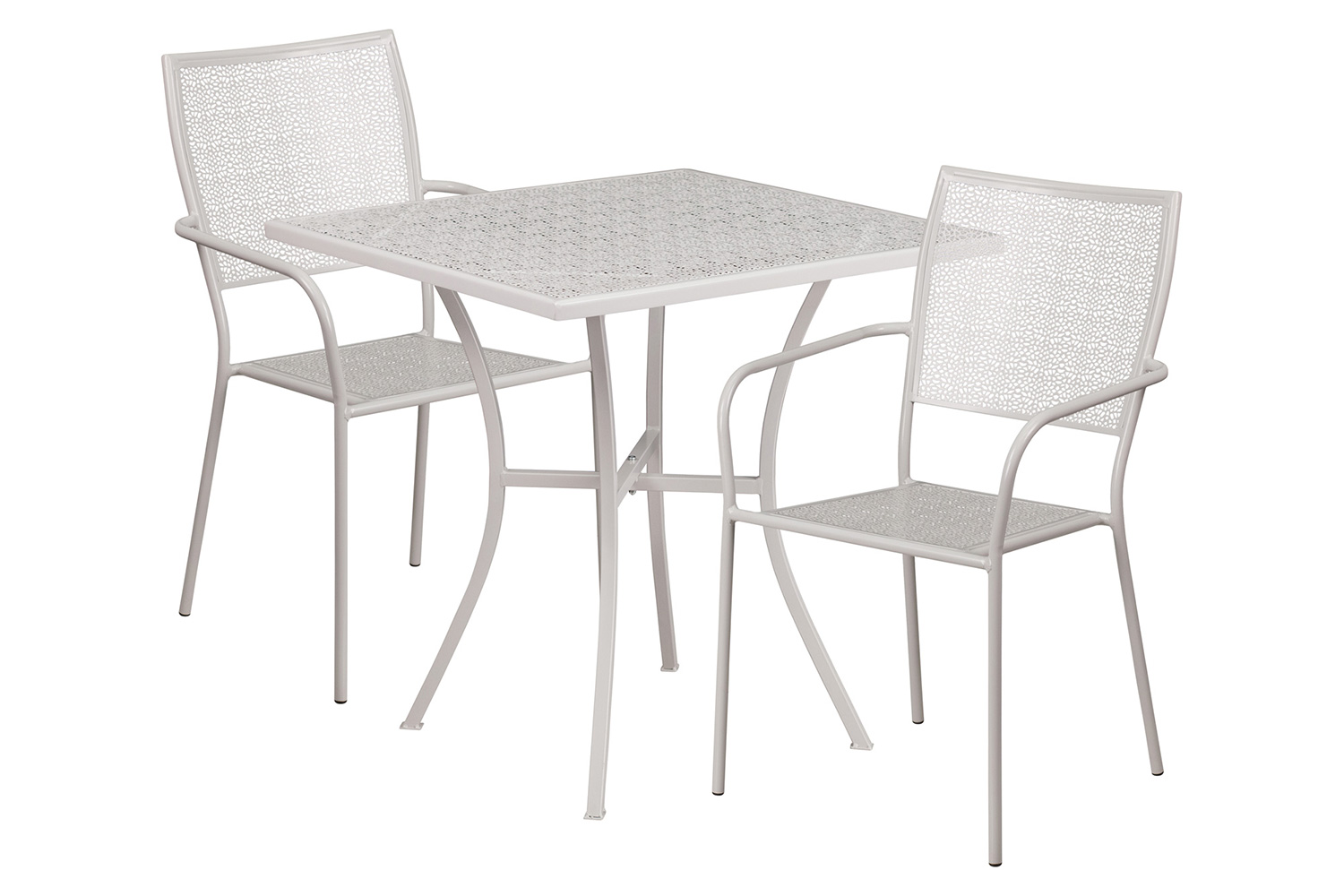 BLNK Oia Commercial Square Steel Indoor-Outdoor Patio Table Set with 2 Square Back Chairs - Light Gray, 28"W