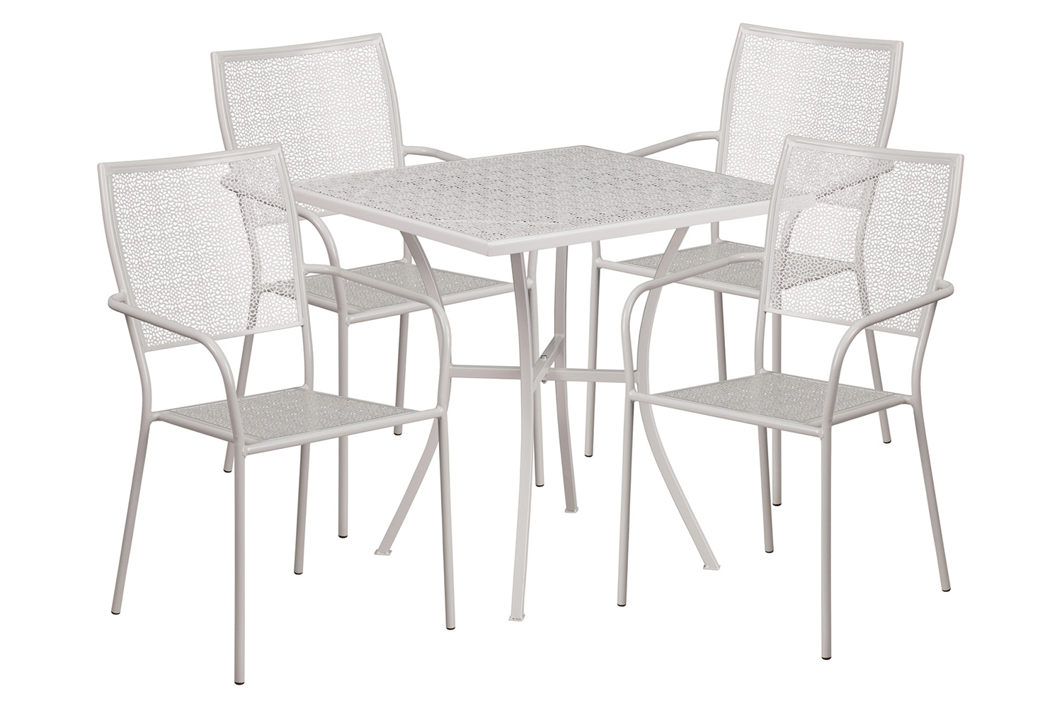 BLNK Oia Commercial Square Steel Indoor-Outdoor Patio Table Set with 4 Square Back Chairs - Light Gray, 28"W