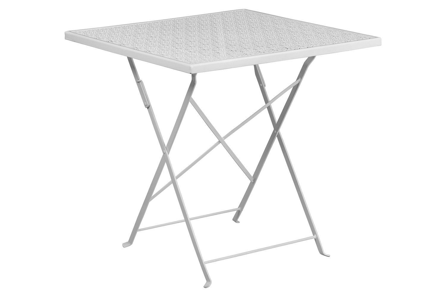 BLNK Oia Commercial Square Steel Indoor-Outdoor Folding Patio Table Set with 4 Round Back Chairs - White, 28"W
