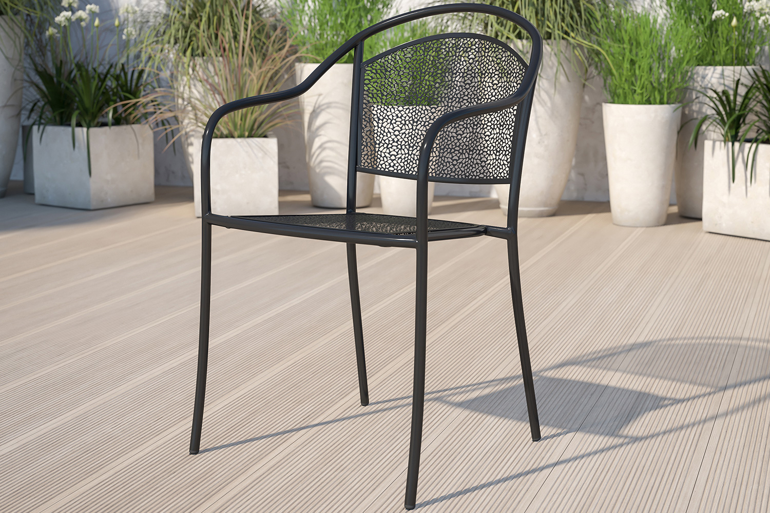 BLNK - Oia Commercial Steel Indoor-Outdoor Patio Arm Chair with Round Back