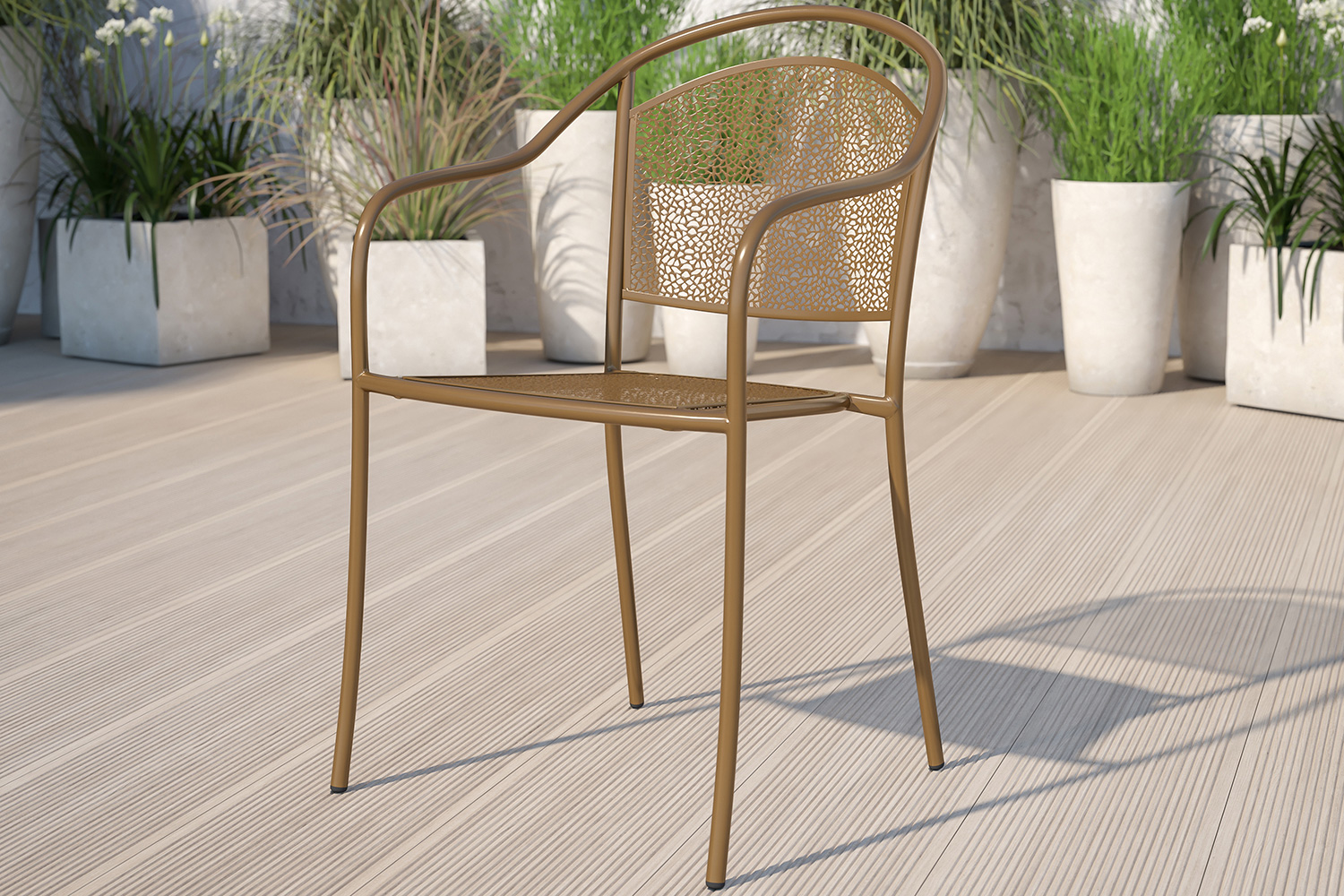BLNK - Oia Commercial Steel Indoor-Outdoor Patio Arm Chair with Round Back