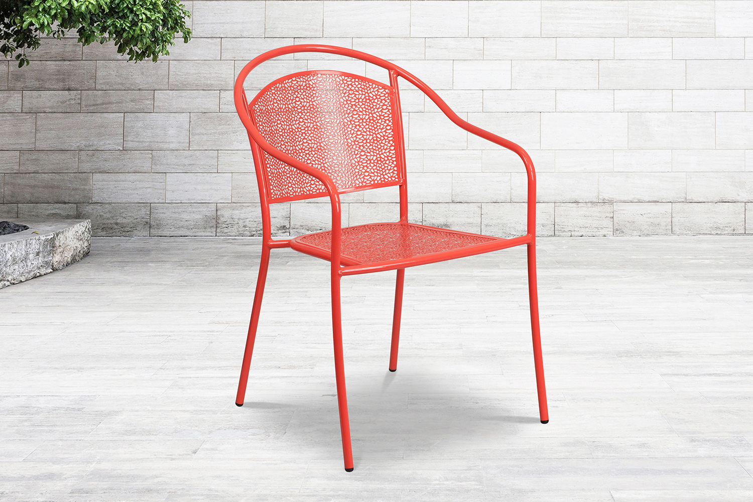 BLNK - Oia Commercial Steel Indoor-Outdoor Patio Arm Chair with Round Back
