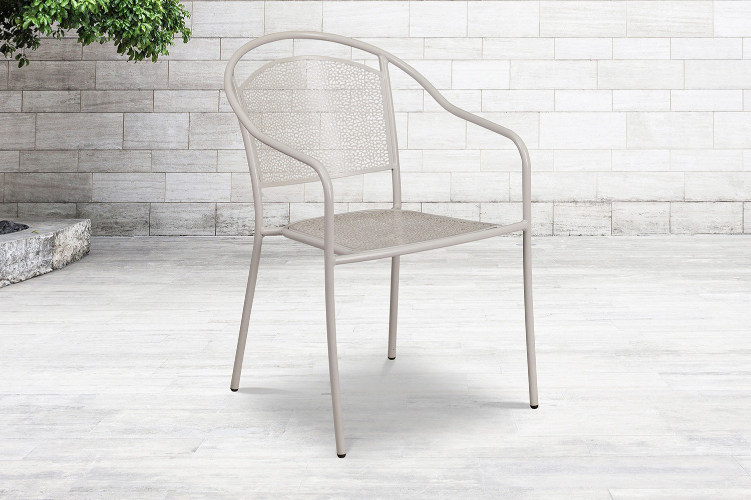 BLNK - Oia Commercial Steel Indoor-Outdoor Patio Arm Chair with Round Back