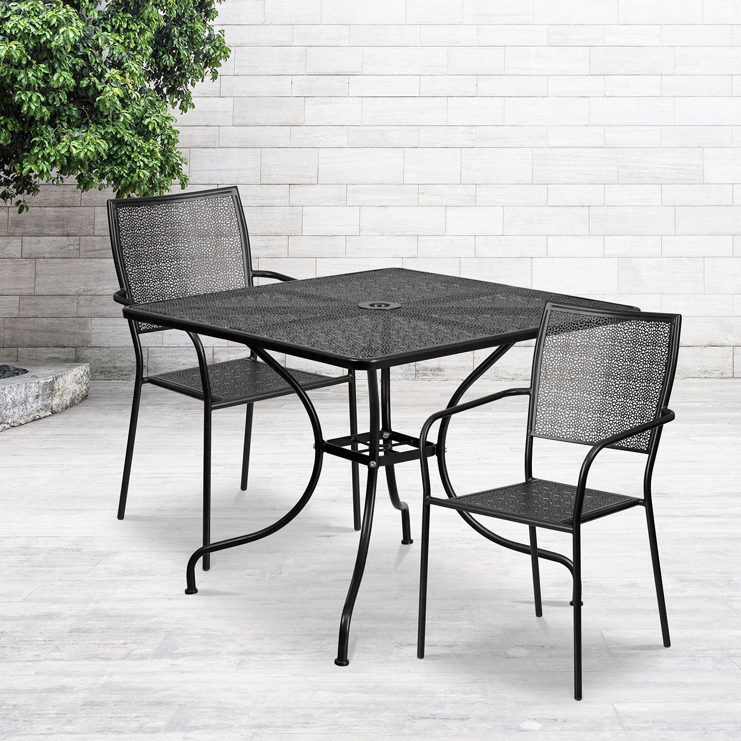BLNK - Oia Commercial Square Steel Indoor-Outdoor Patio Table Set with 2 Square Back Chairs