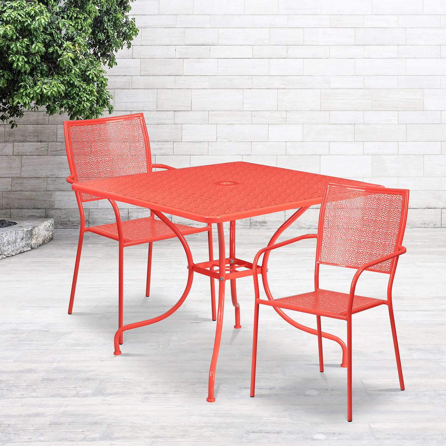 BLNK - Oia Commercial Square Steel Indoor-Outdoor Patio Table Set with 2 Square Back Chairs
