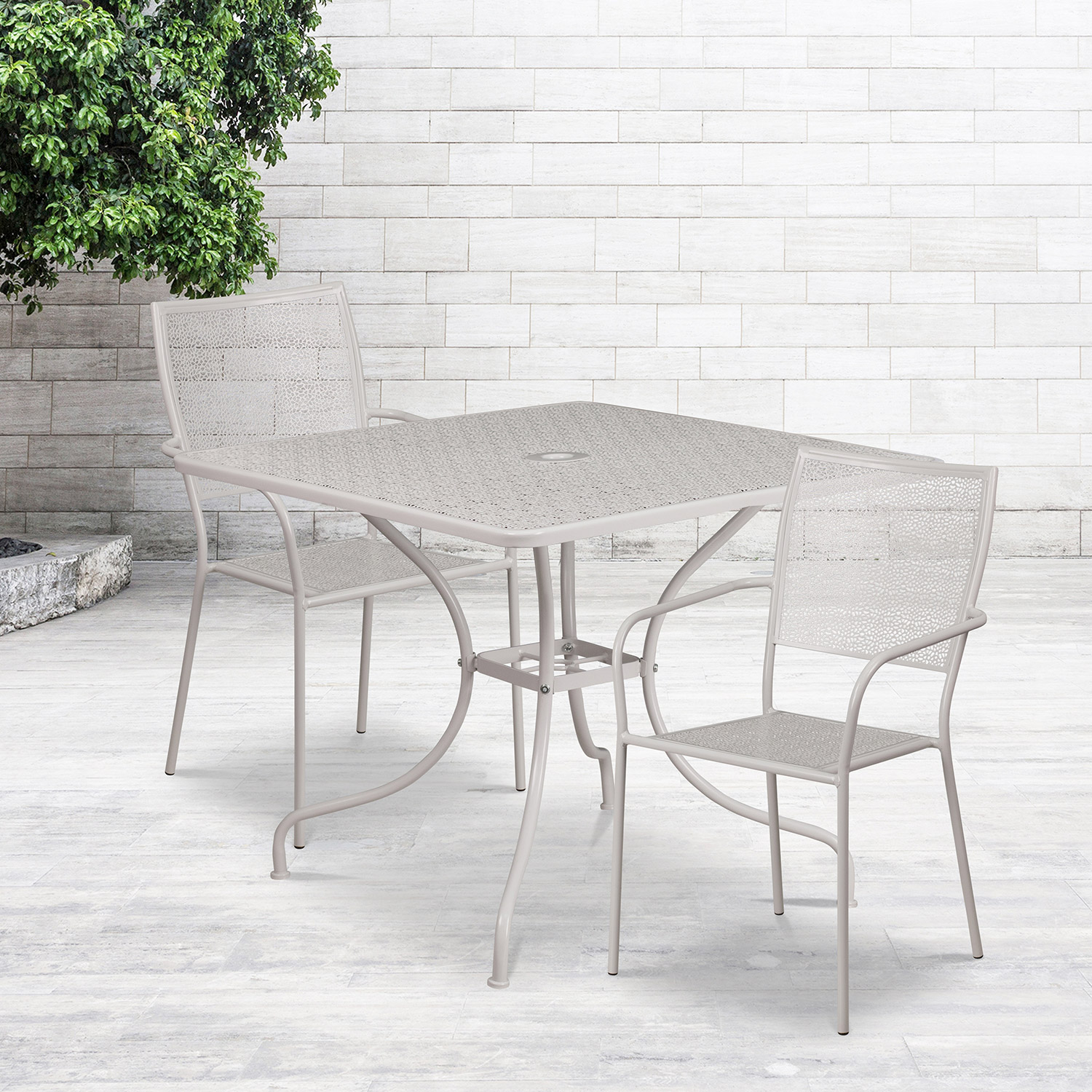 BLNK - Oia Commercial Square Steel Indoor-Outdoor Patio Table Set with 2 Square Back Chairs