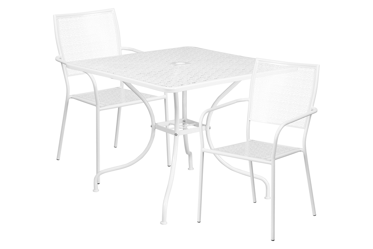 BLNK - Oia Commercial Square Steel Indoor-Outdoor Patio Table Set with 2 Square Back Chairs