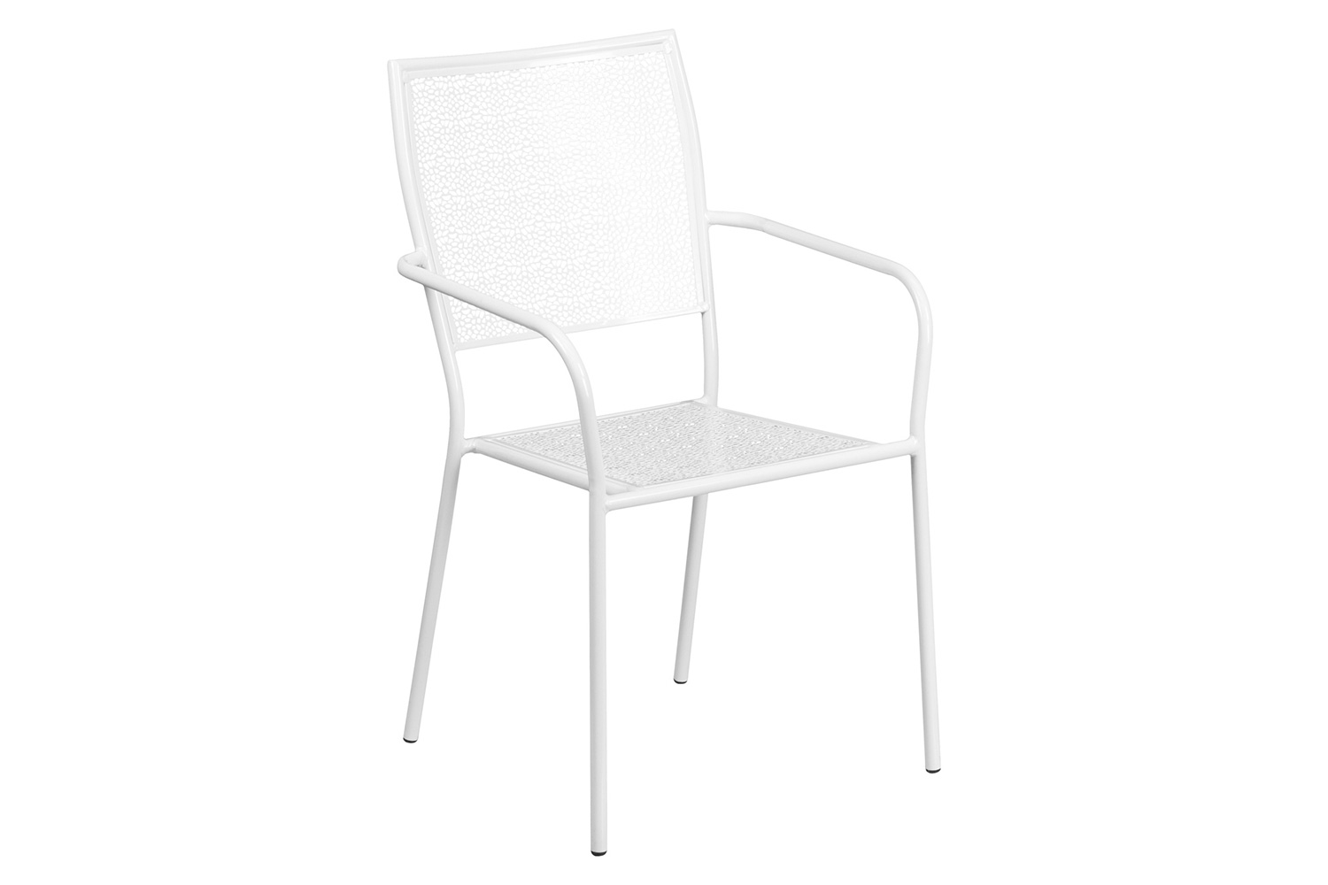 BLNK Oia Commercial Square Steel Indoor-Outdoor Patio Table Set with 2 Square Back Chairs - White, 35.5"W