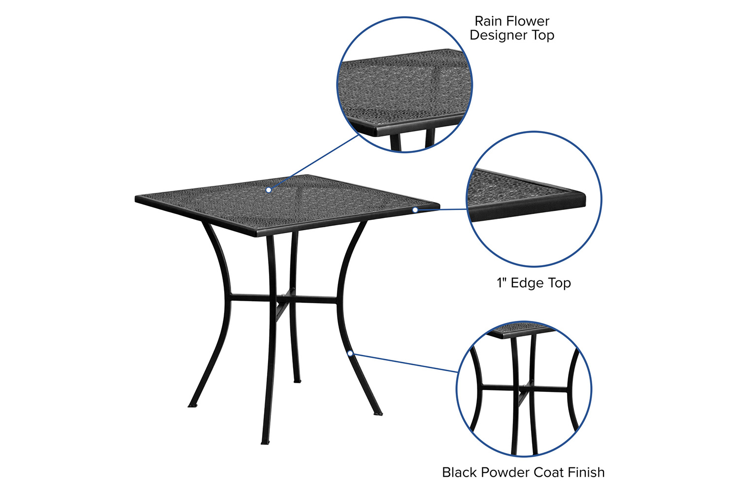 BLNK Oia Commercial Square Steel Black Indoor-Outdoor Patio Table