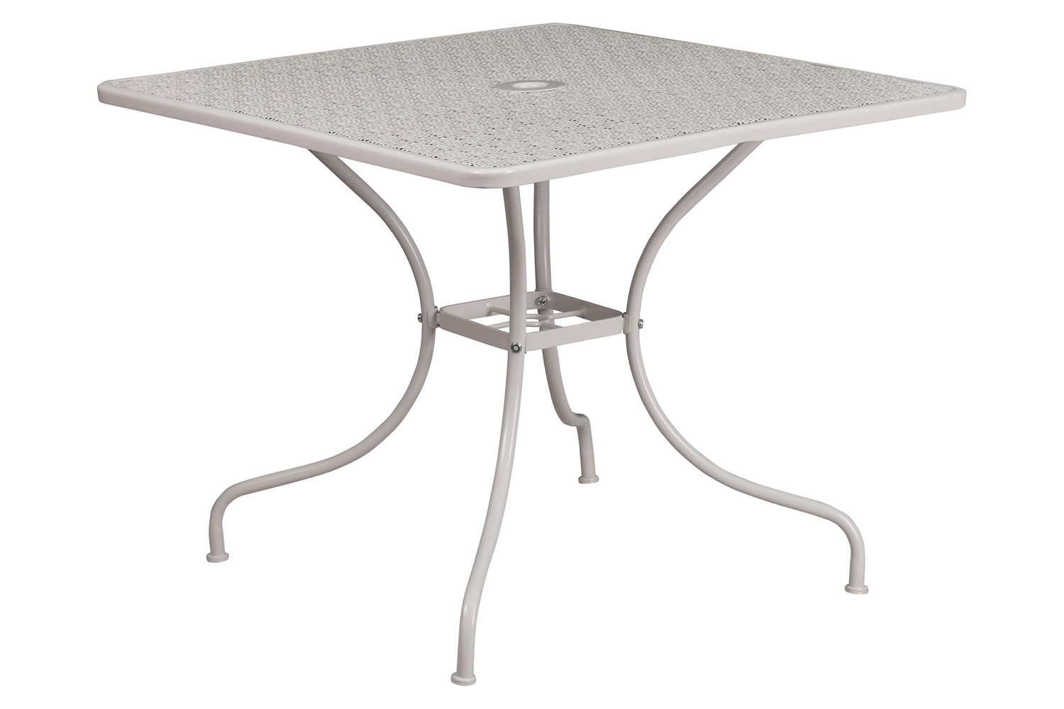 BLNK Oia Commercial Square Steel Indoor-Outdoor Patio Table with Umbrella Hole - Light Gray