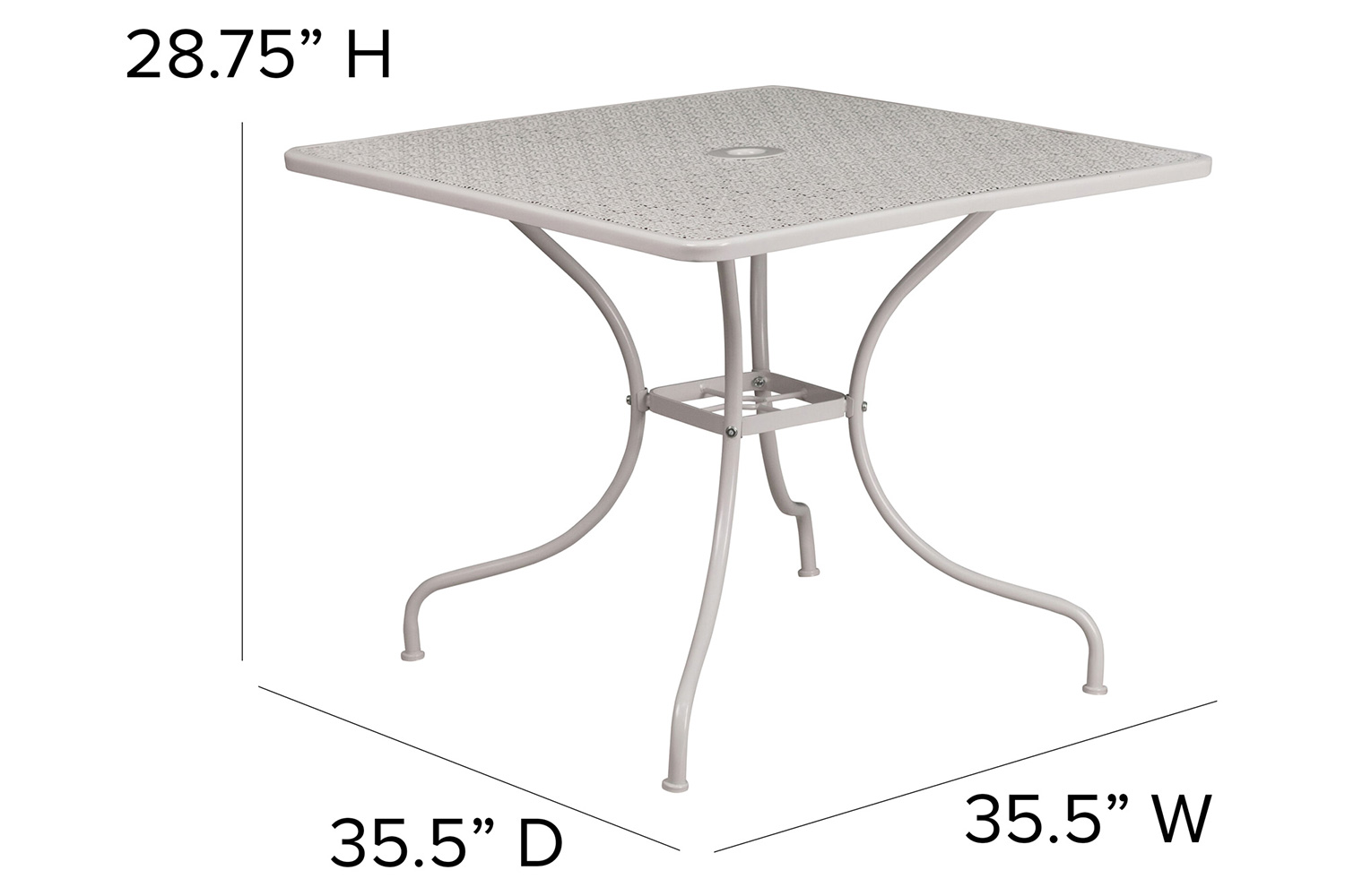 BLNK Oia Commercial Square Steel Indoor-Outdoor Patio Table with Umbrella Hole - Light Gray