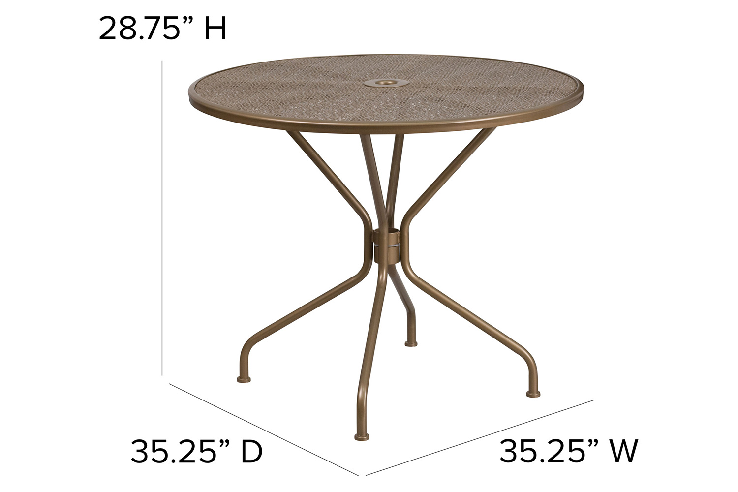 BLNK Oia Commercial Round Steel Indoor-Outdoor Patio Table with Umbrella Hole - Gold