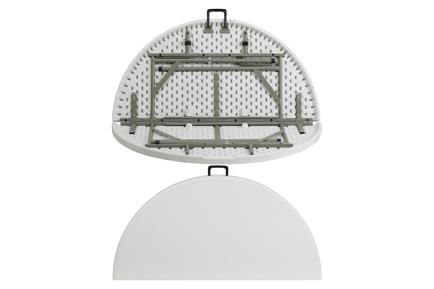 BLNK - Freeman Round Bi-Fold Granite White Plastic Banquet and Event Folding Table with Carrying Handle