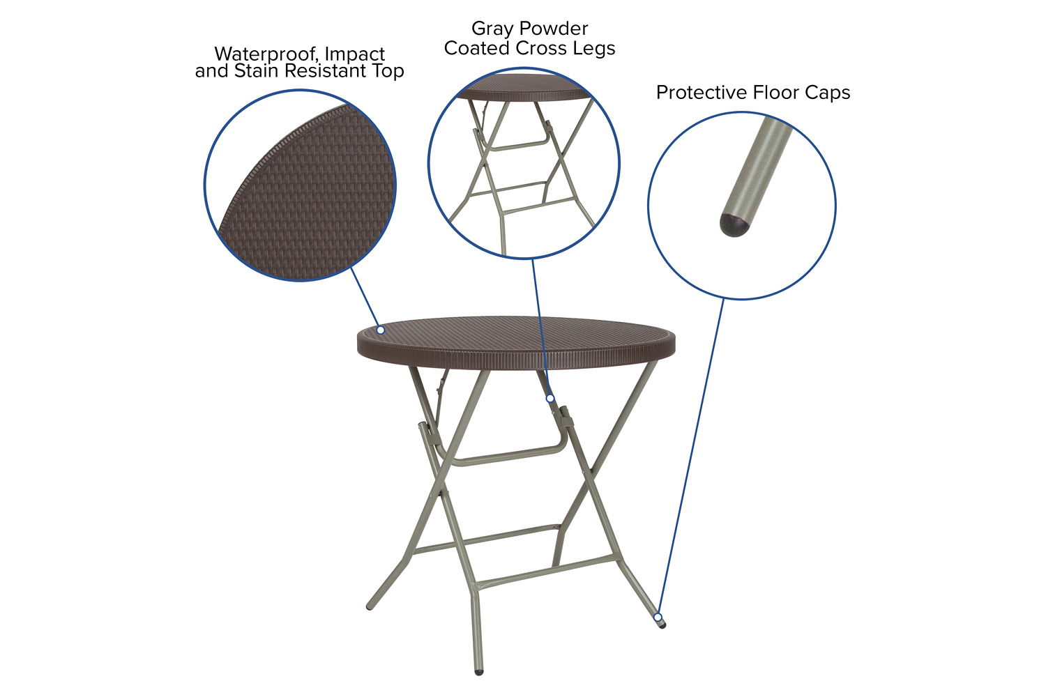 BLNK - Trellis Round Brown Rattan Plastic Folding Table