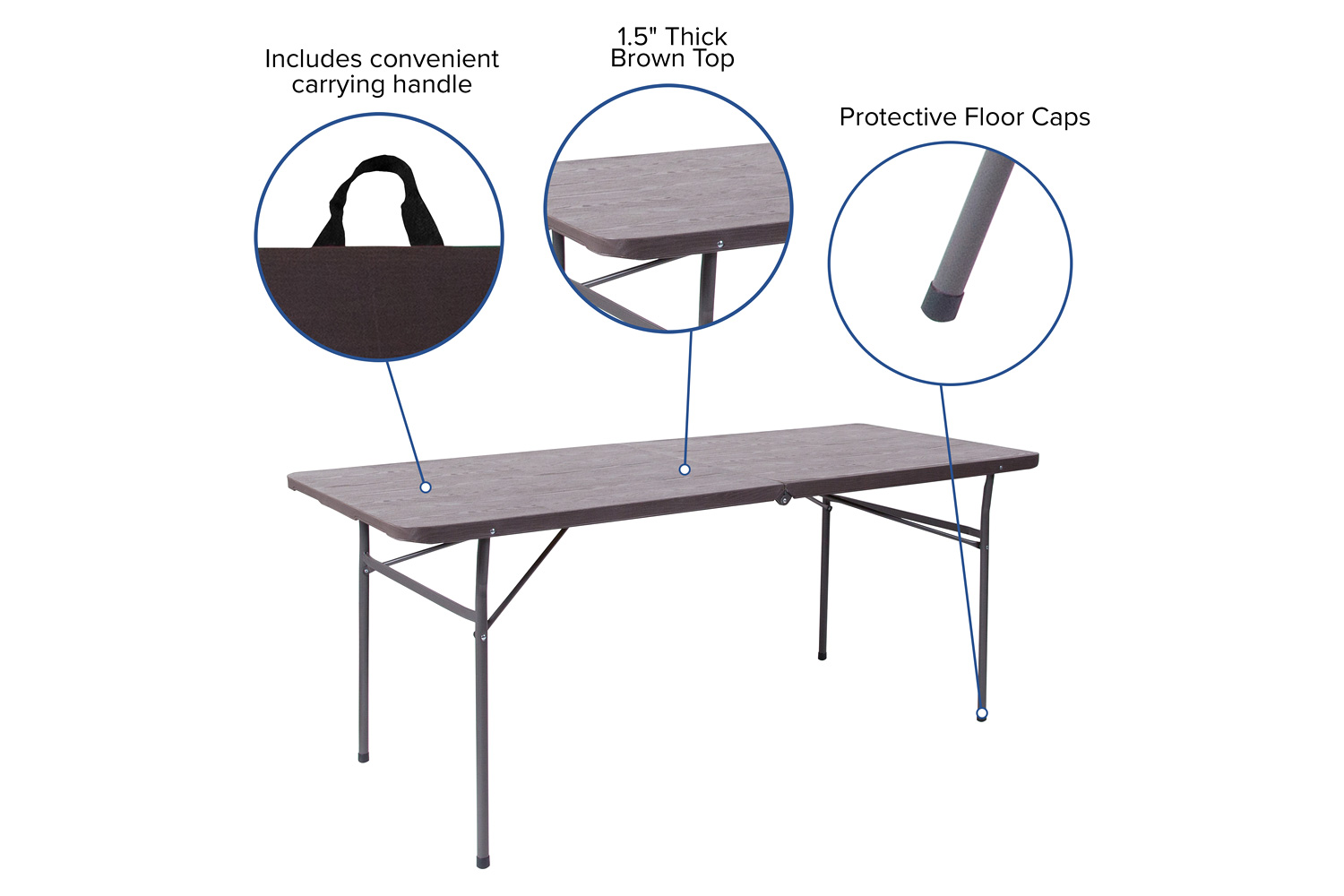 BLNK Elijah Plastic Folding Table with Carrying Handle - Brown Wood Grain