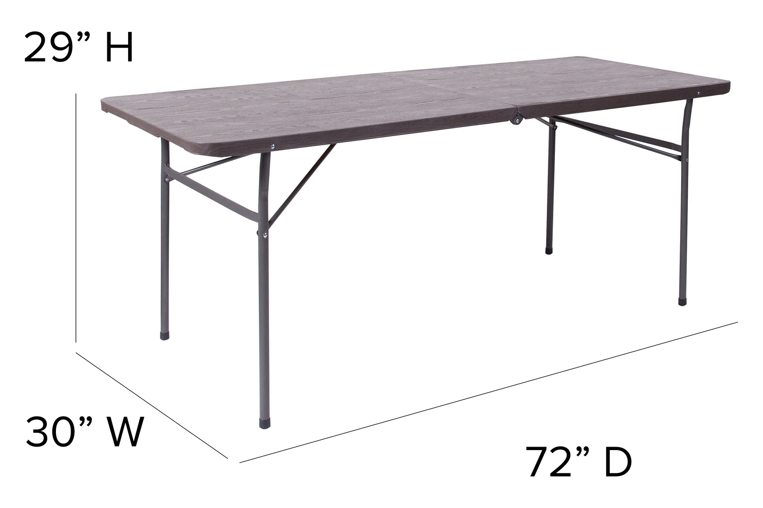 BLNK Elijah Plastic Folding Table with Carrying Handle - Brown Wood Grain