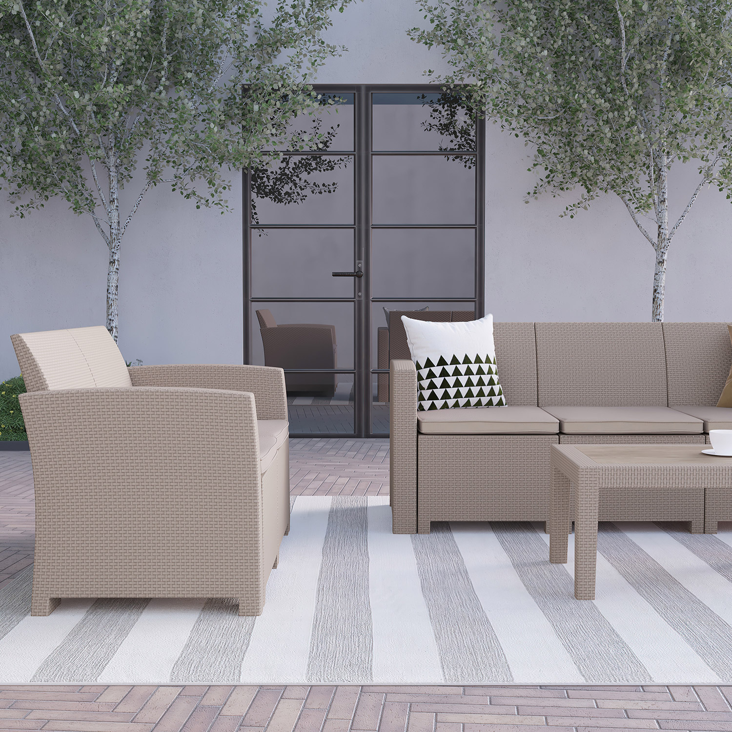 BLNK - Seneca Outdoor Faux Rattan Chair, Loveseat, Sofa and Table Set 4 Piece