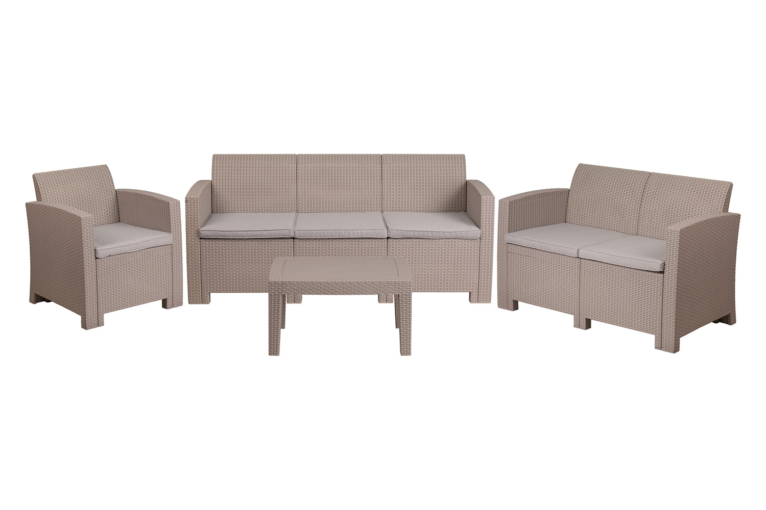 BLNK Seneca Outdoor Faux Rattan Chair, Loveseat, Sofa and Table Set 4 Piece - Light Gray