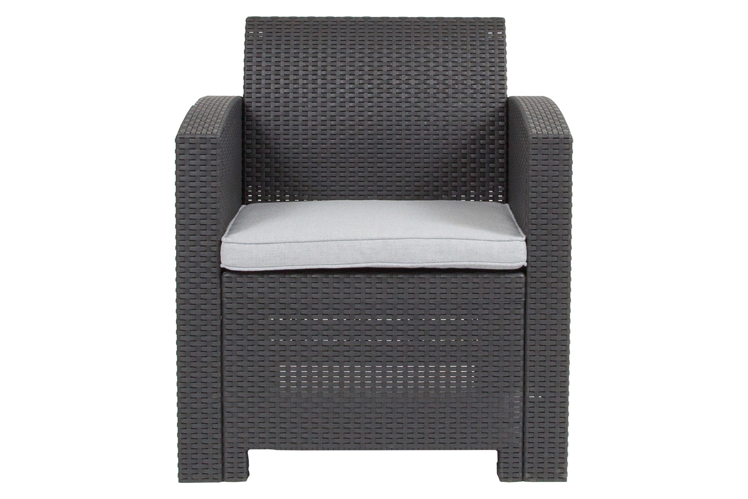 BLNK Seneca Faux Rattan Chair with All-Weather Light Gray Cushion - Dark Gray