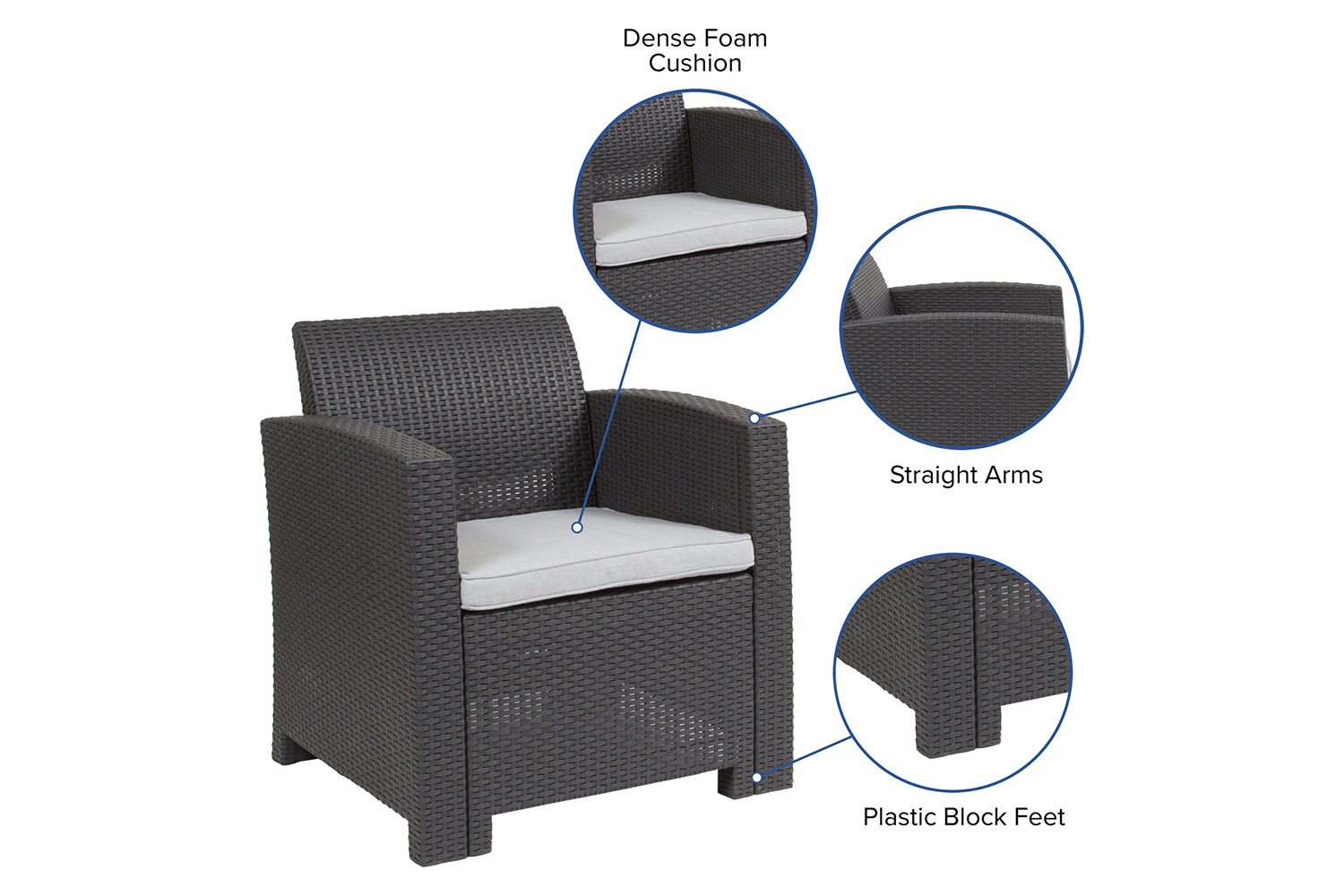 BLNK Seneca Faux Rattan Chair with All-Weather Light Gray Cushion - Dark Gray